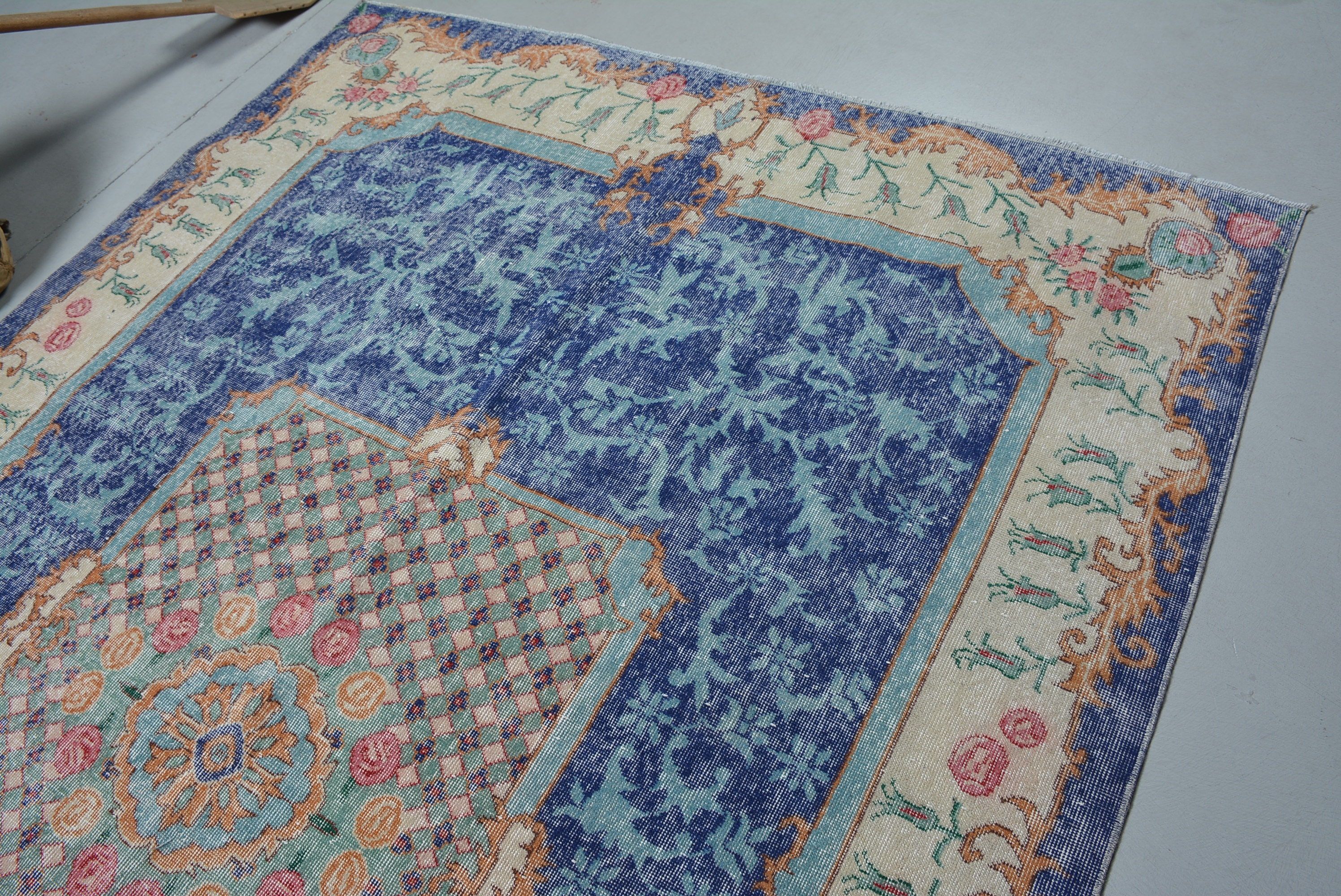 Living Room Rug, Turkish Rugs, Vintage Rug, Colorful Rug, 6.9x8.9 ft Large Rugs, Wool Rugs, Muted Rugs, Rugs for Salon, Dining Room Rug