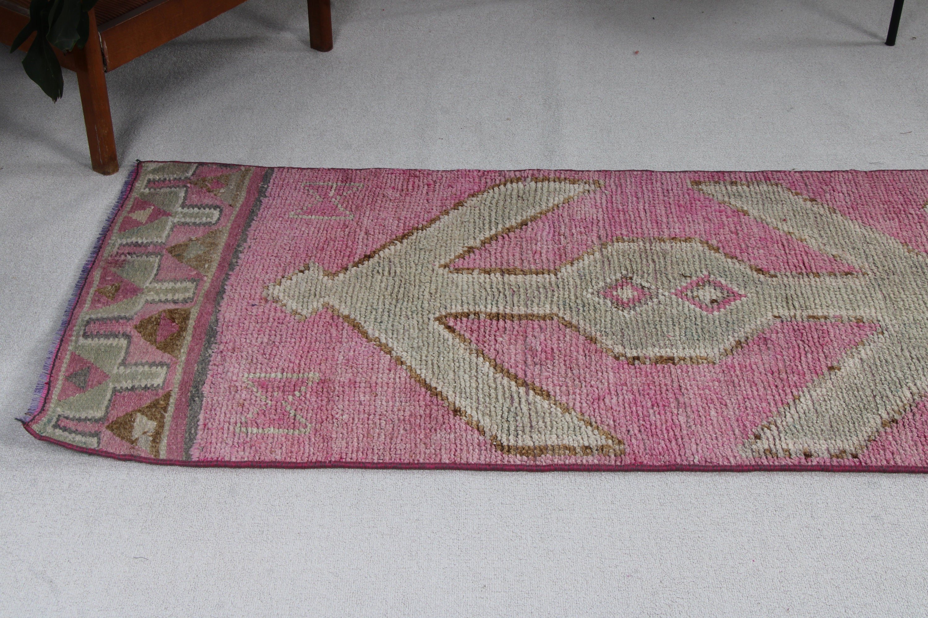 Pink  2.8x10.8 ft Runner Rug, Vintage Rugs, Anatolian Rugs, Vintage Runner Rug, Oushak Rugs, Turkish Rugs, Corridor Rugs