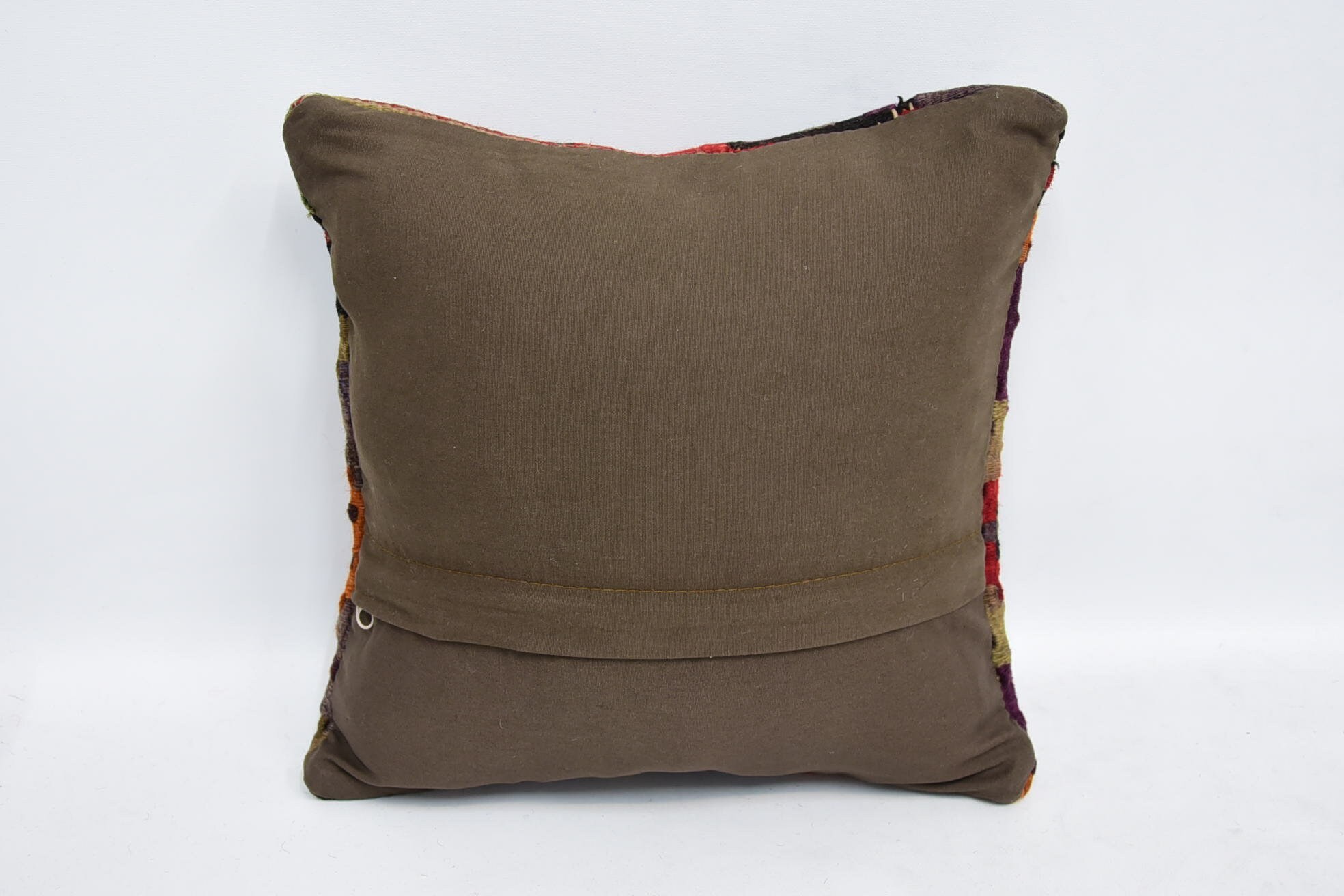 Antique Pillows, Anatolian Pillow Case, 12"x12" Brown Cushion Cover, Vintage Kilim Throw Pillow, Handmade Kilim Cushion