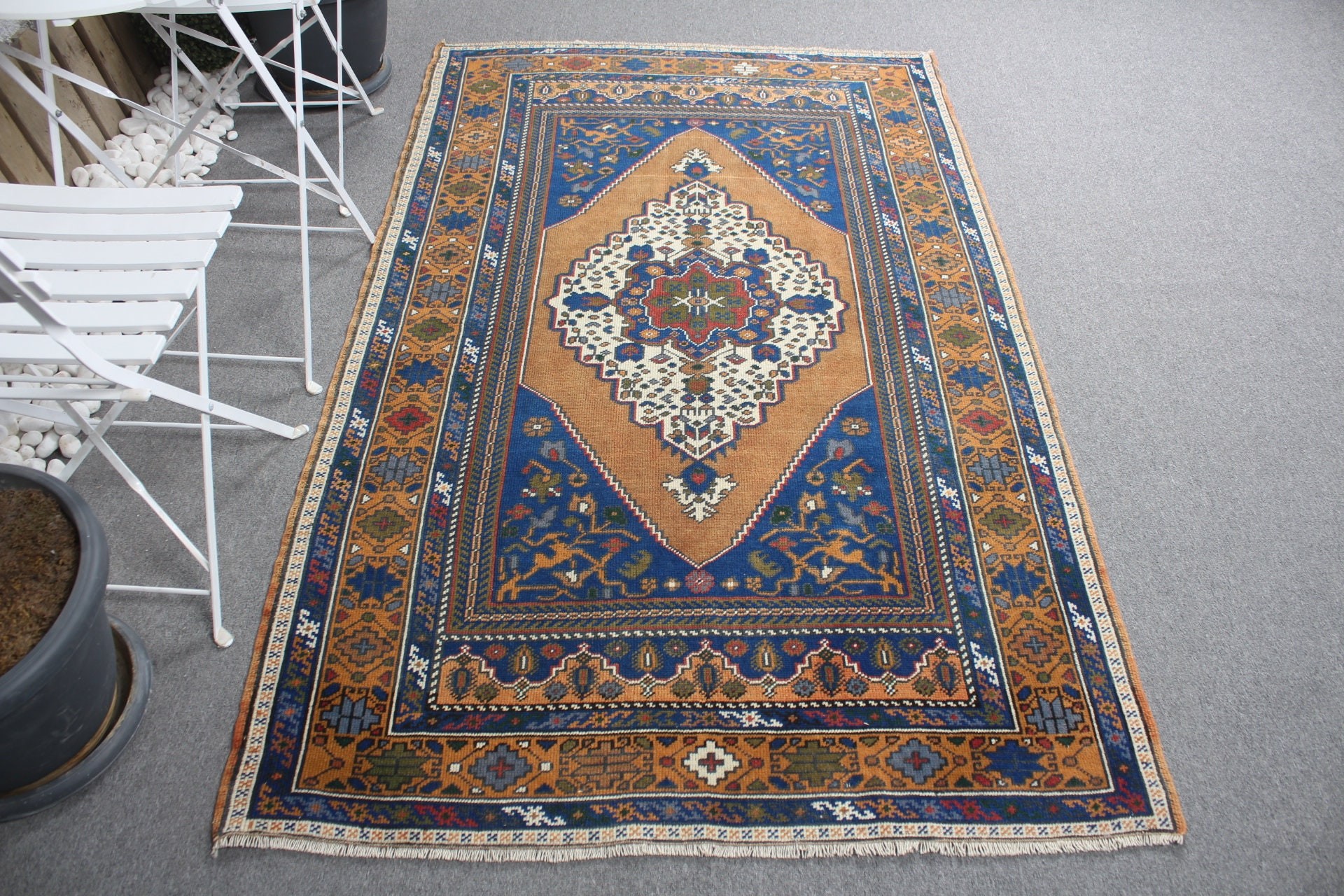 Vintage Halılar, 4.1x6.9 ft Alan Halısı, Organik Halı, Mutfak Halısı, Mavi Ev Dekor Halısı, Türk Halıları, Yatak Odası Halıları, Yatak Odası Halıları, Yer Halıları