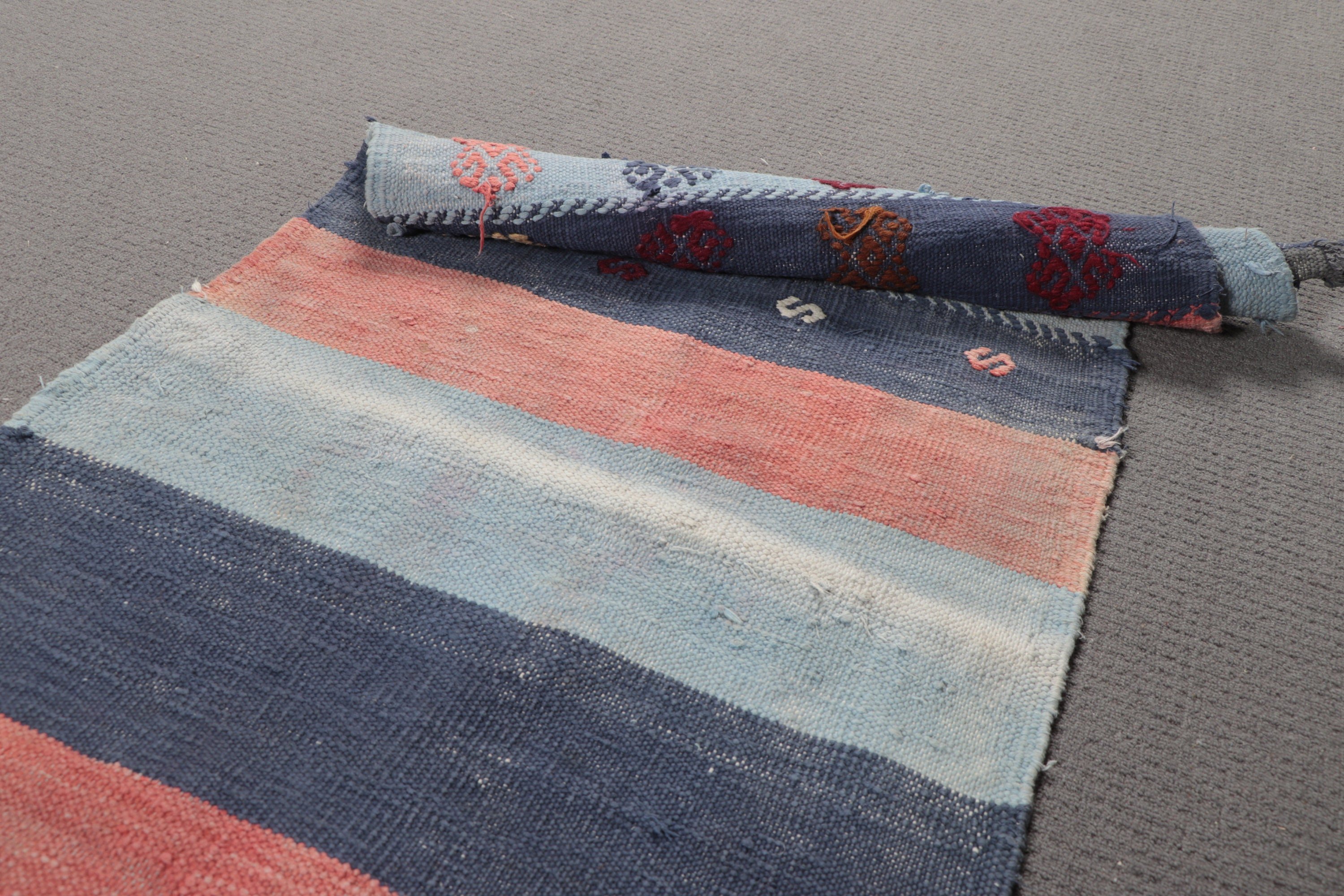 1.9x10.9 ft Runner Rugs, Stair Rug, Kilim, Hallway Rug, Home Decor Rug, Turkish Rugs, Blue Bedroom Rug, Pale Rug, Vintage Rug