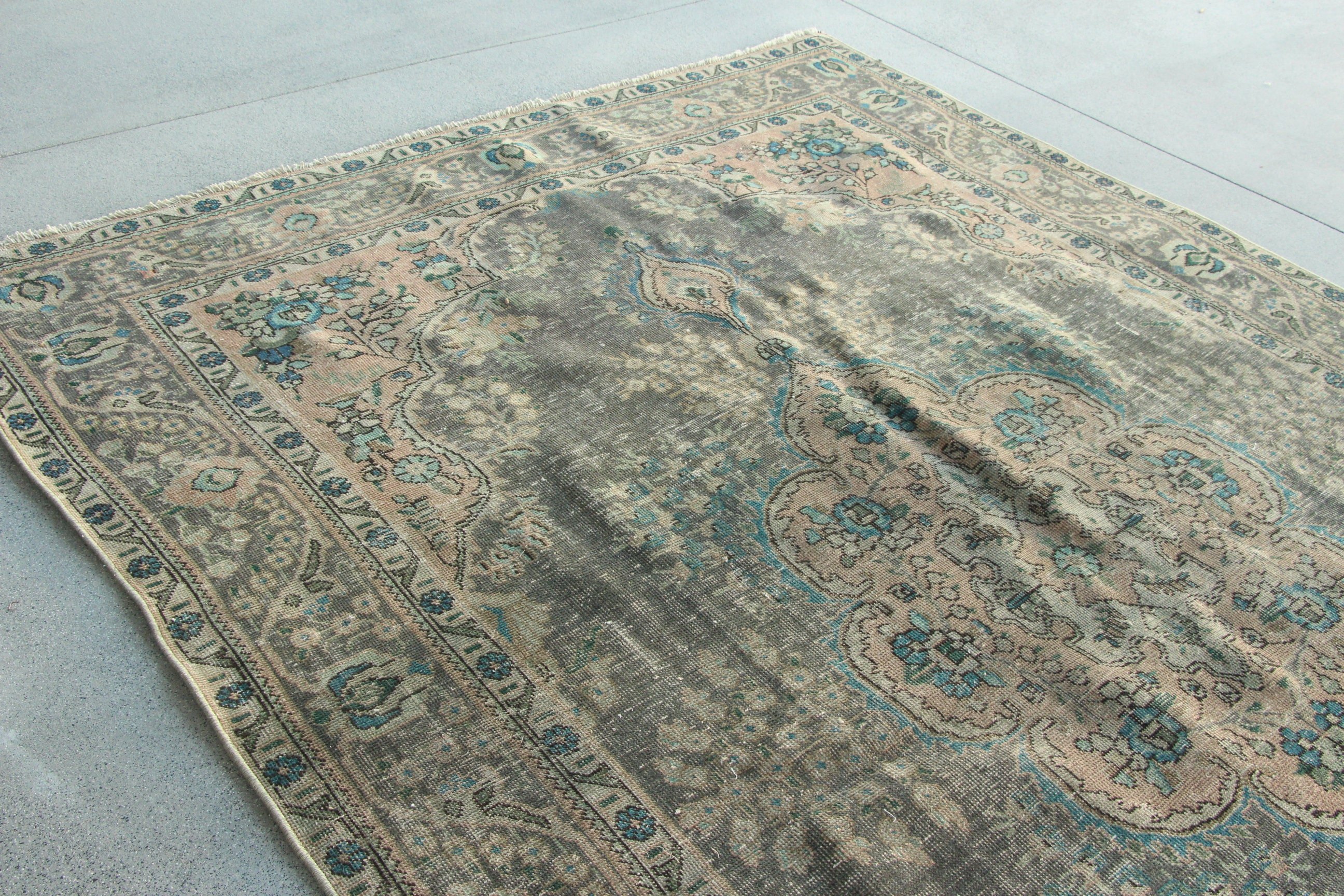 Moroccan Rugs, Large Boho Rug, Large Oushak Rugs, Turkish Rug, 6.6x9.5 ft Large Rug, Green Neutral Rug, Vintage Rugs, Kitchen Rug