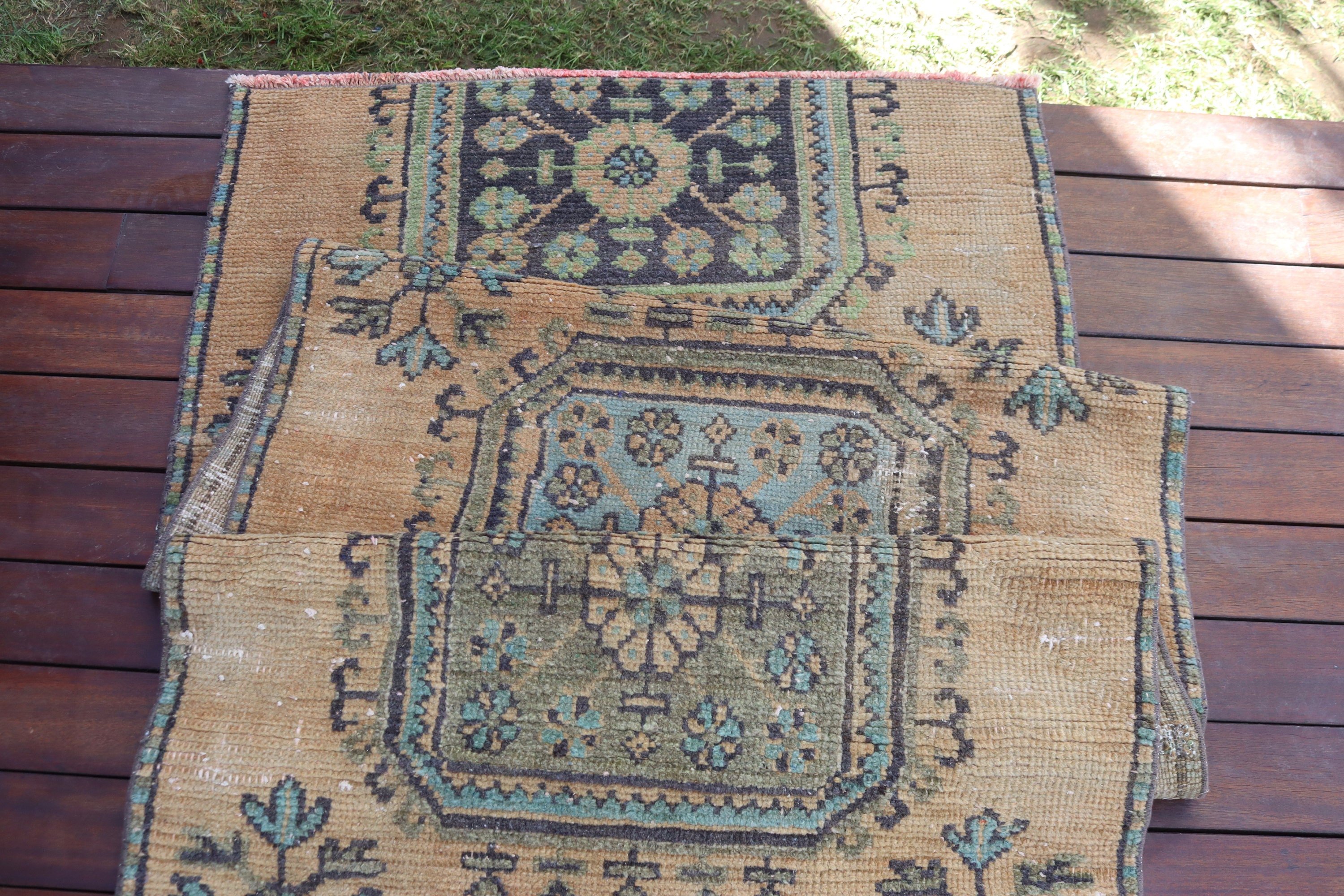 Vintage Halı, Türk Halıları, Sarı Geometrik Halılar, Mutfak Halısı, Ev Dekorasyonu Halıları, Uzun Koşucu Halıları, Yün Halı, 2.8x8.7 ft Runner Halıları