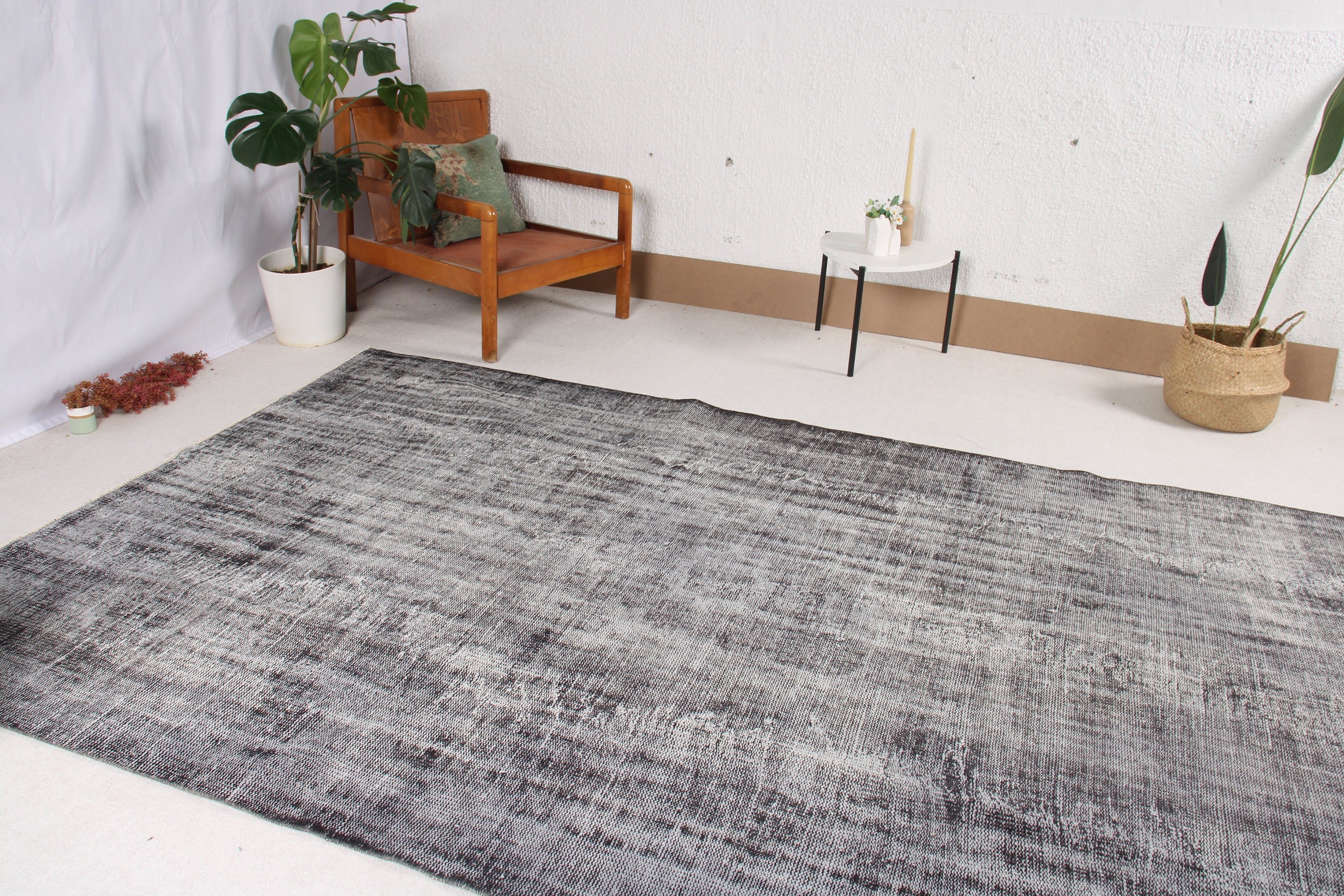 Vintage Rugs, Rugs for Salon, Turkish Rug, 6.1x9.9 ft Large Rugs, Large Oushak Rugs, Gray Luxury Rug, Modern Rug, Bedroom Rugs, Luxury Rug