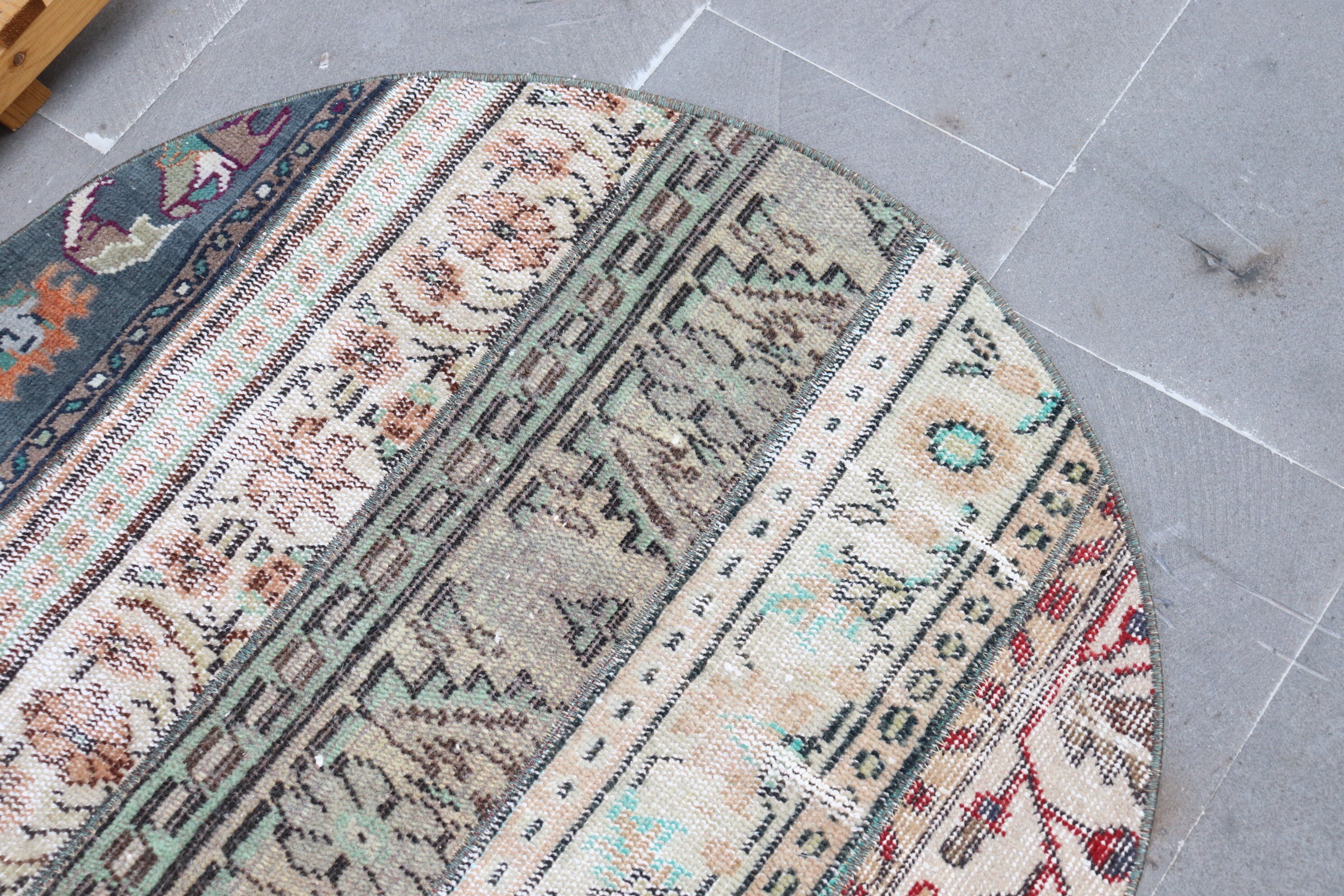 Giriş Halıları, Vintage Halı, Bej Mutfak Halısı, 3,1x3,1 ft Küçük Halı, Türk Halısı, Oushak Halısı, Soğuk Halı, Banyo Halısı, Araba Paspas Halısı