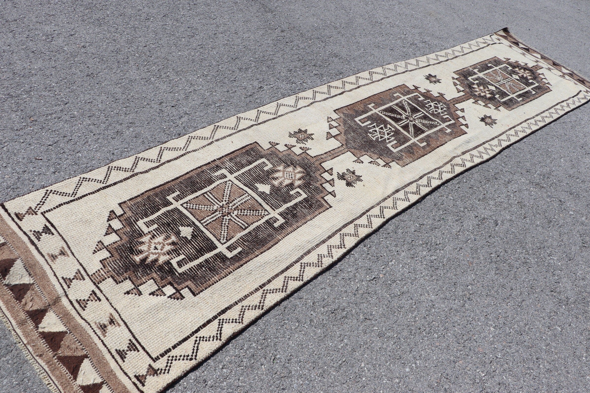 Oriental Rug, Turkish Rug, 2.8x12.9 ft Runner Rug, Vintage Rugs, Handmade Rugs, Antique Rugs, Corridor Rug, Beige Antique Rug, Hallway Rugs