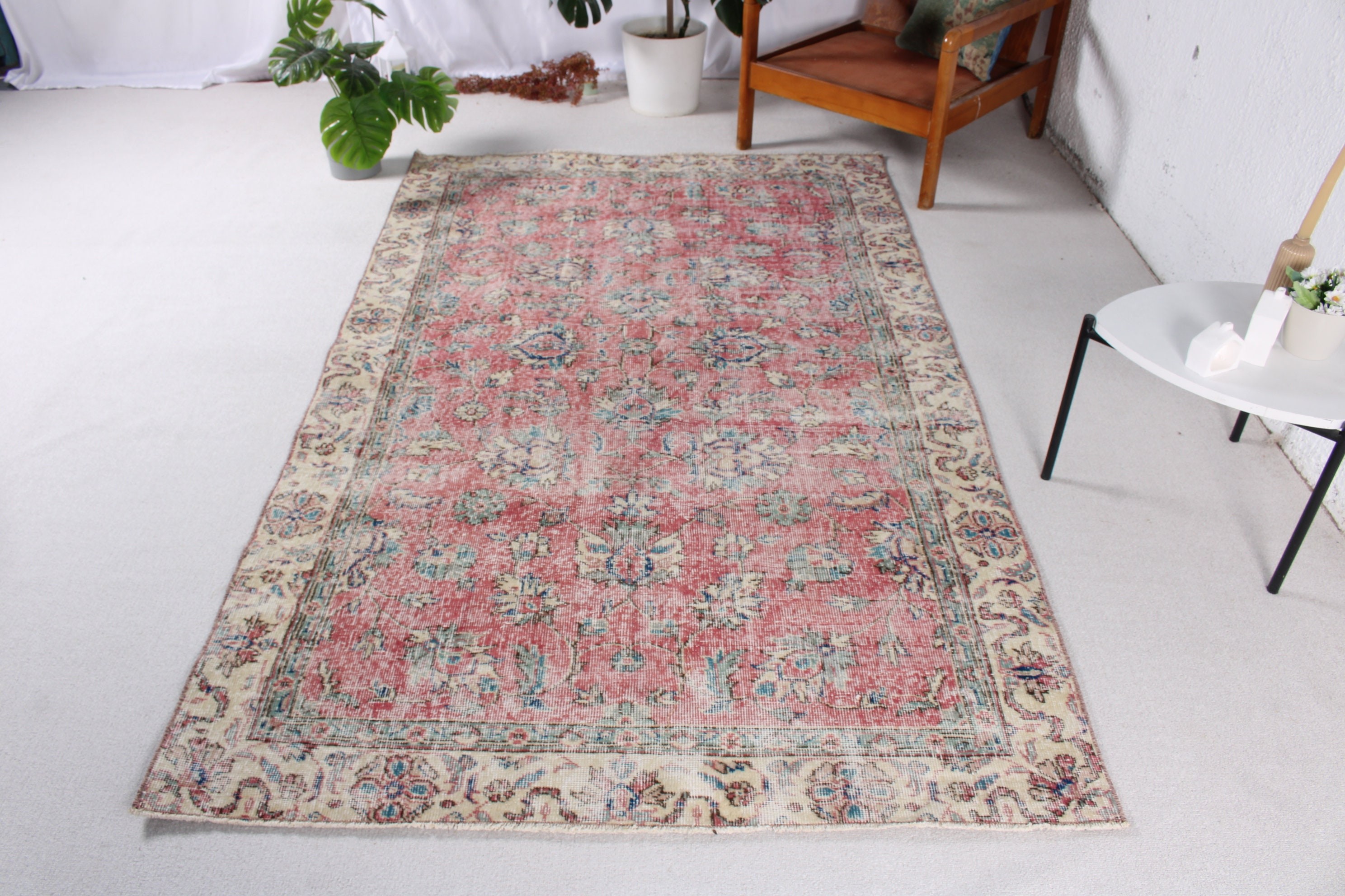 Luxury Rug, Rugs for Indoor, Vintage Rug, Vintage Area Rugs, Pink Kitchen Rugs, Turkish Rugs, 4.6x7.6 ft Area Rugs, Artistic Rug, Floor Rug