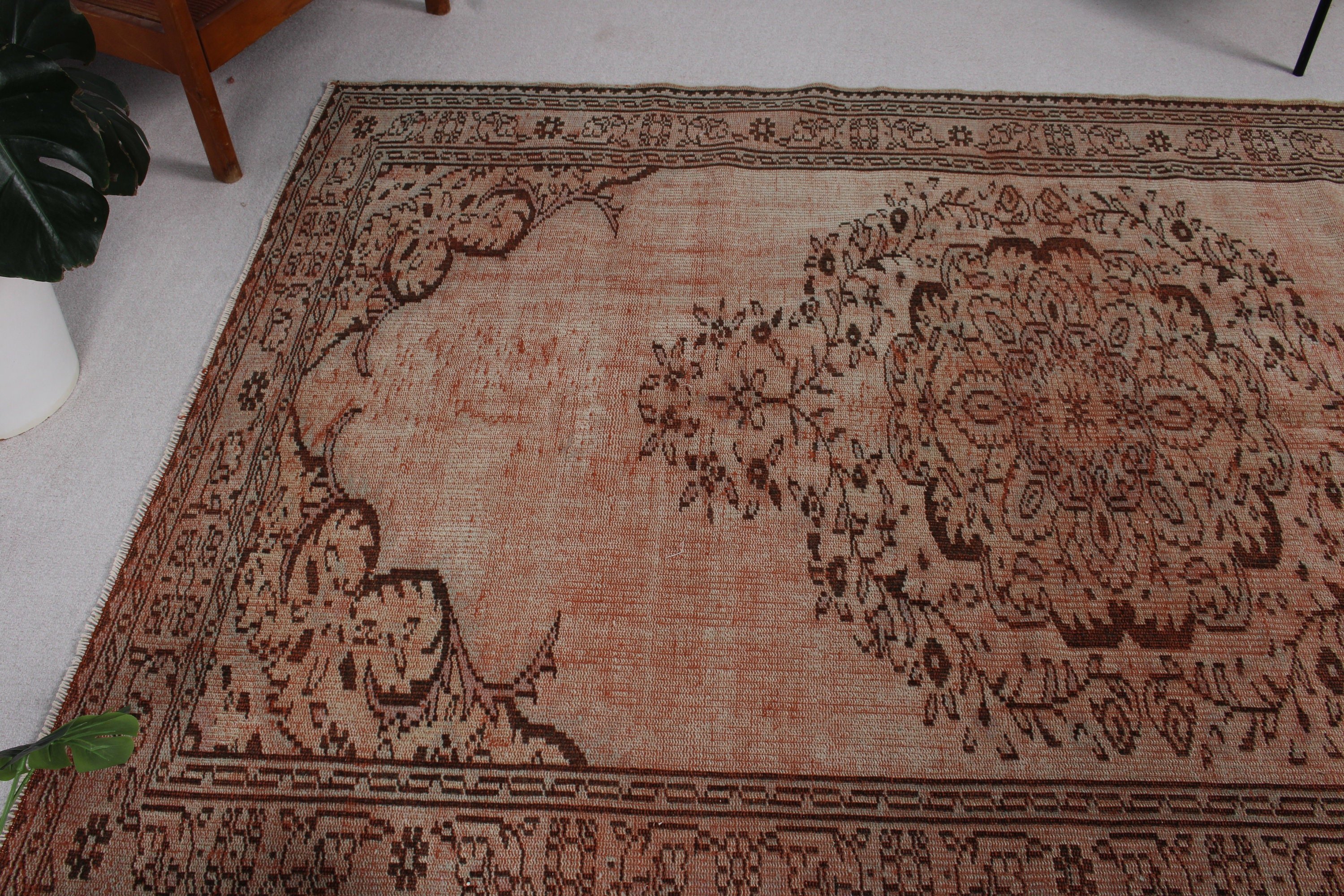 Vintage Halı, Salon Halısı, Kahverengi Oryantal Halılar, 5.3x8.1 ft Büyük Halılar, Büyük Oushak Halıları, Türk Halısı, Ev Dekorasyonu Halıları