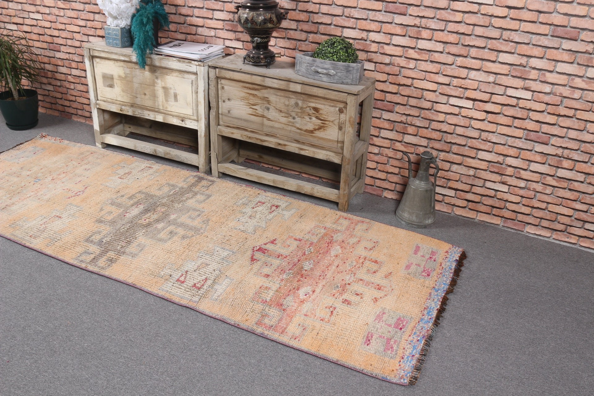 Vintage Halı, Oushak Halı, Mutfak Halıları, Runner Halıları, Antika Halı, Turuncu Yer Halısı, Türk Halısı, Koridor Halısı, 3,1x8,5 ft Runner Halısı