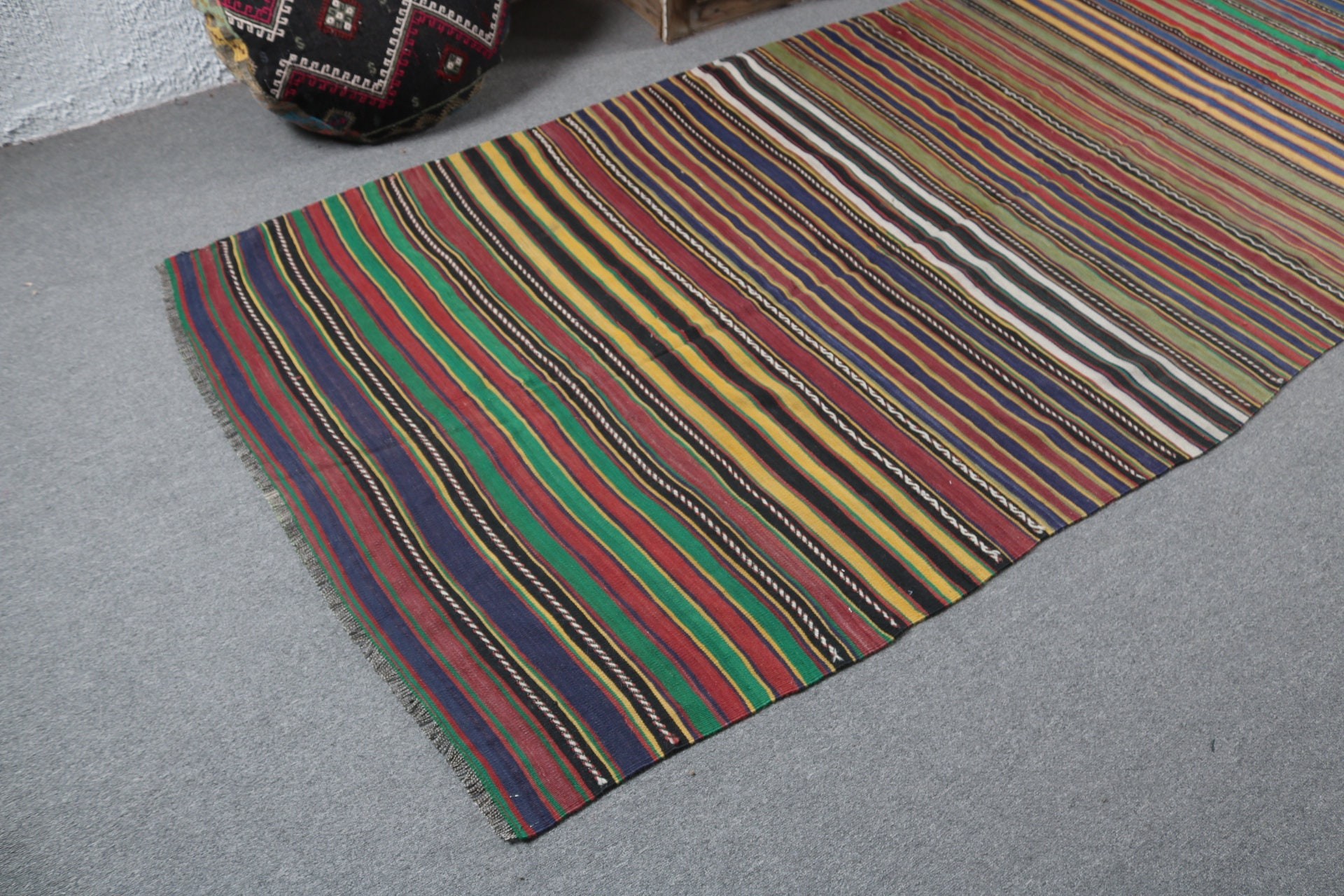 Açıklama Halısı, 4.4x12.1 ft Runner Halıları, Yün Halıları, Yeşil Boho Halıları, Türk Halıları, Uzun Yolluk Halıları, Kilim, Vintage Halı, Vintage Runner Halıları