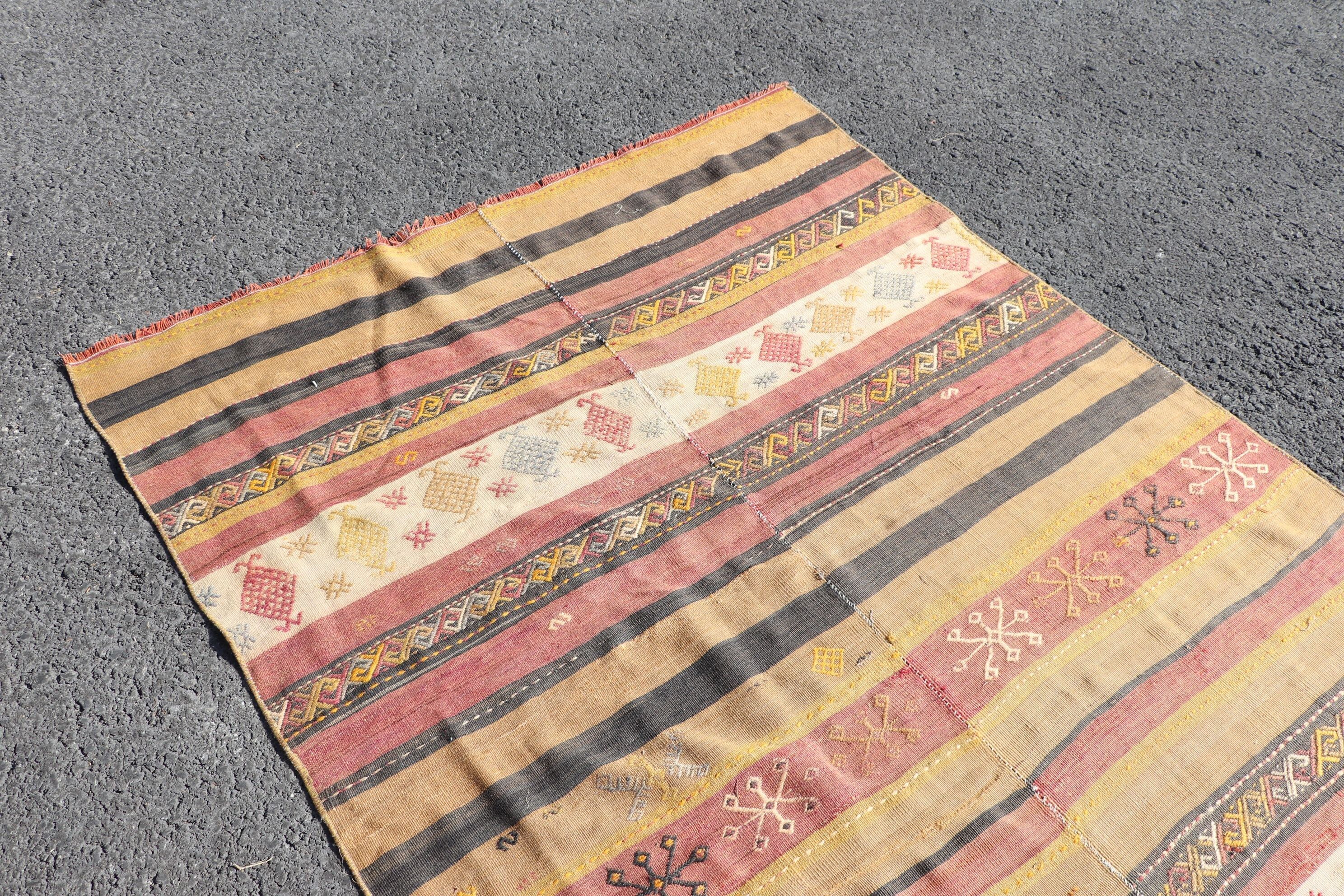 Vintage Halı, Yün Halı, Oryantal Halı, Kilim, Türk Halıları, 4,6x10,1 ft Büyük Halılar, Oturma Odası Halısı, Yemek Odası Halıları, Sarı Yatak Odası Halıları