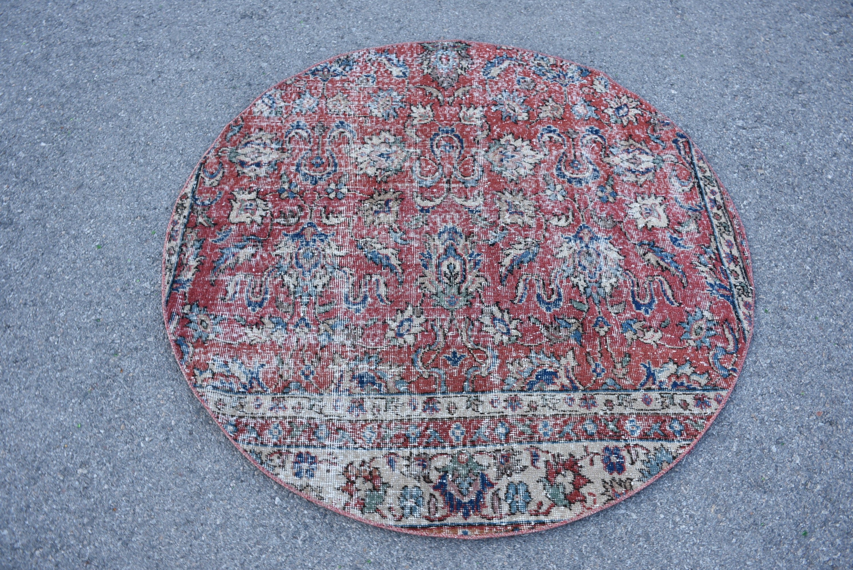 Vintage Rug, 4.4x4.4 ft Accent Rug, Tribal Rug, Turkish Rugs, Floor Rugs, Cool Rug, Red Wool Rug, Nursery Rugs, Entry Rug, Rugs for Bedroom