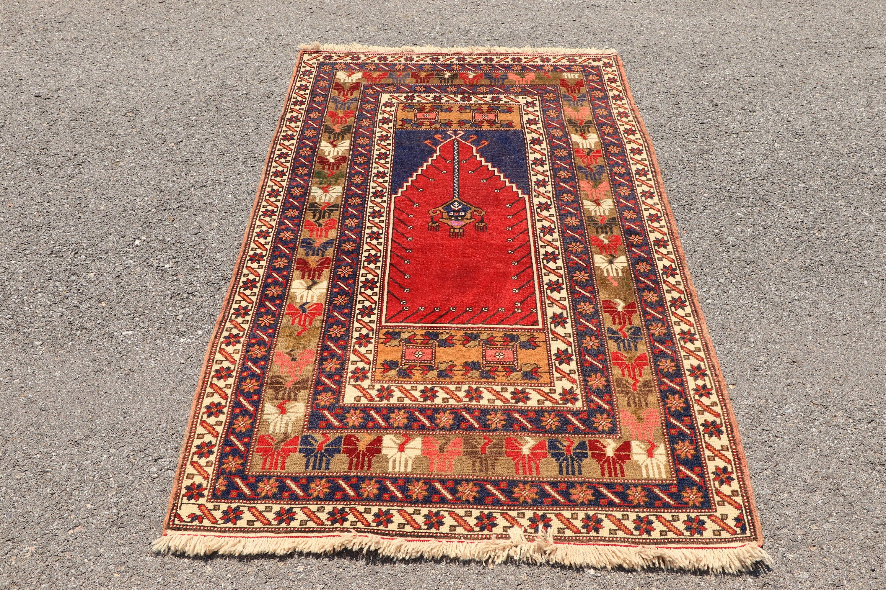 Art Rug, Living Room Rugs, Turkish Rugs, Oushak Rug, Antique Rugs, 3.9x6.5 ft Area Rug, Vintage Rug, Bedroom Rug, Red Oriental Rugs