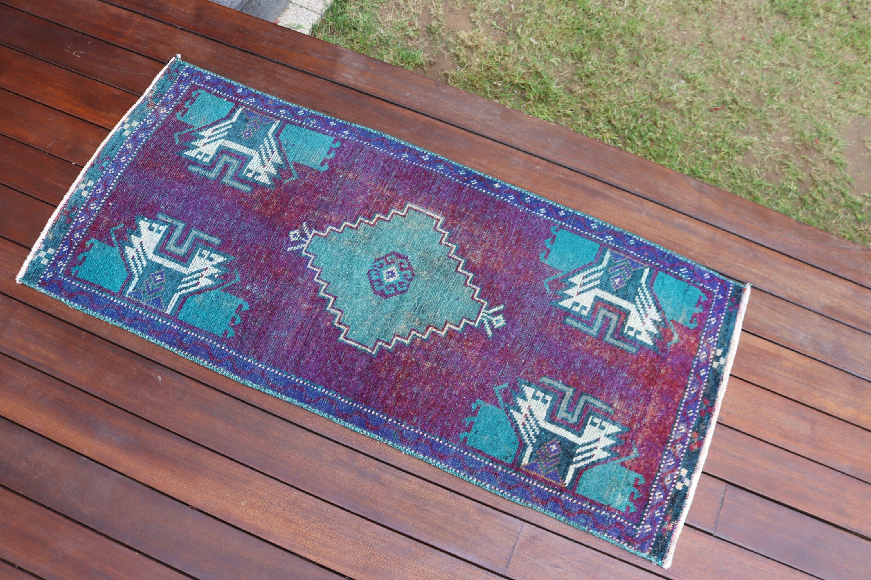 Geometric Rug, Car Mat Rugs, 1.8x4 ft Small Rugs, Turkish Rug, Vintage Rug, Small Vintage Rugs, Purple Home Decor Rug