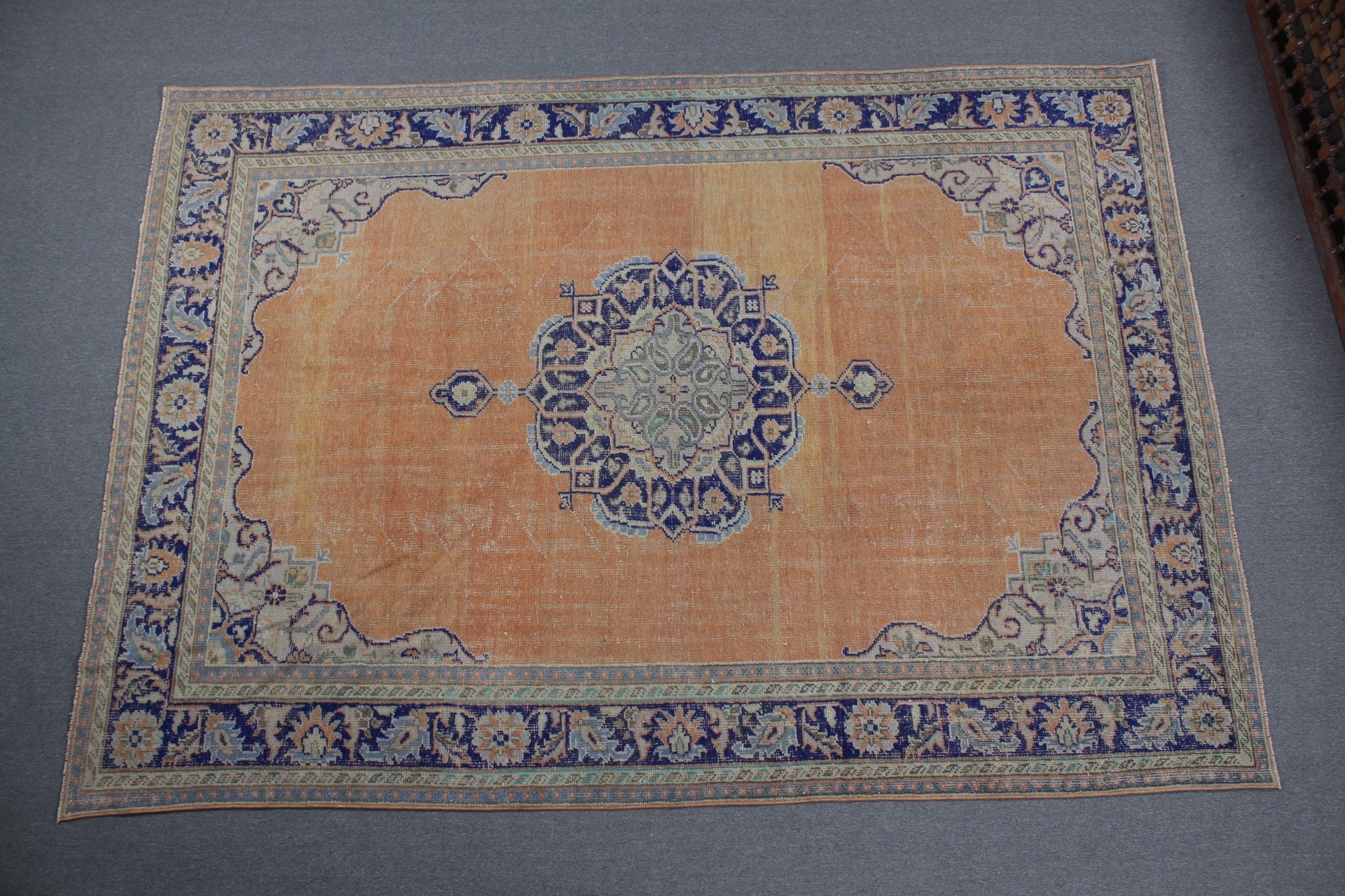 Turuncu Anadolu Halıları, Oturma Odası Halısı, Ev Dekorasyonu Halısı, Düğün Halısı, Fas Halıları, Türk Halıları, Vintage Halılar, 7.4x10.5 ft Büyük Boy Halı