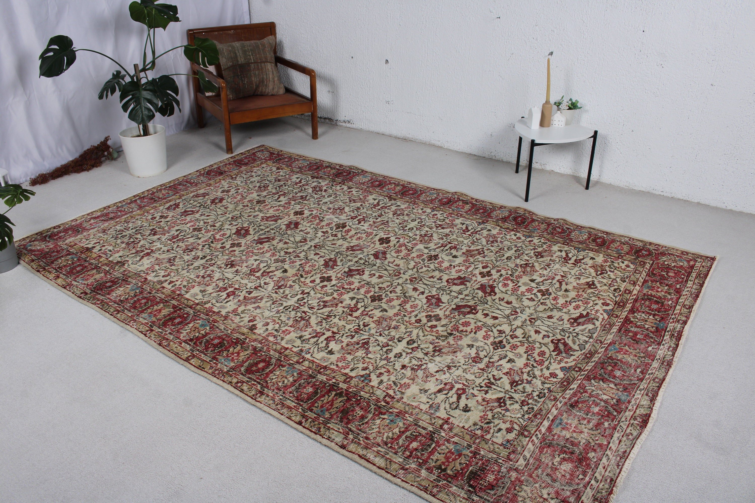 Oturma Odası Halıları, 5.7x9.4 ft Büyük Halı, Anadolu Halıları, Büyük Vintage Halı, Bej Lüks Halılar, Vintage Halılar, Oushak Halısı, Türk Halısı