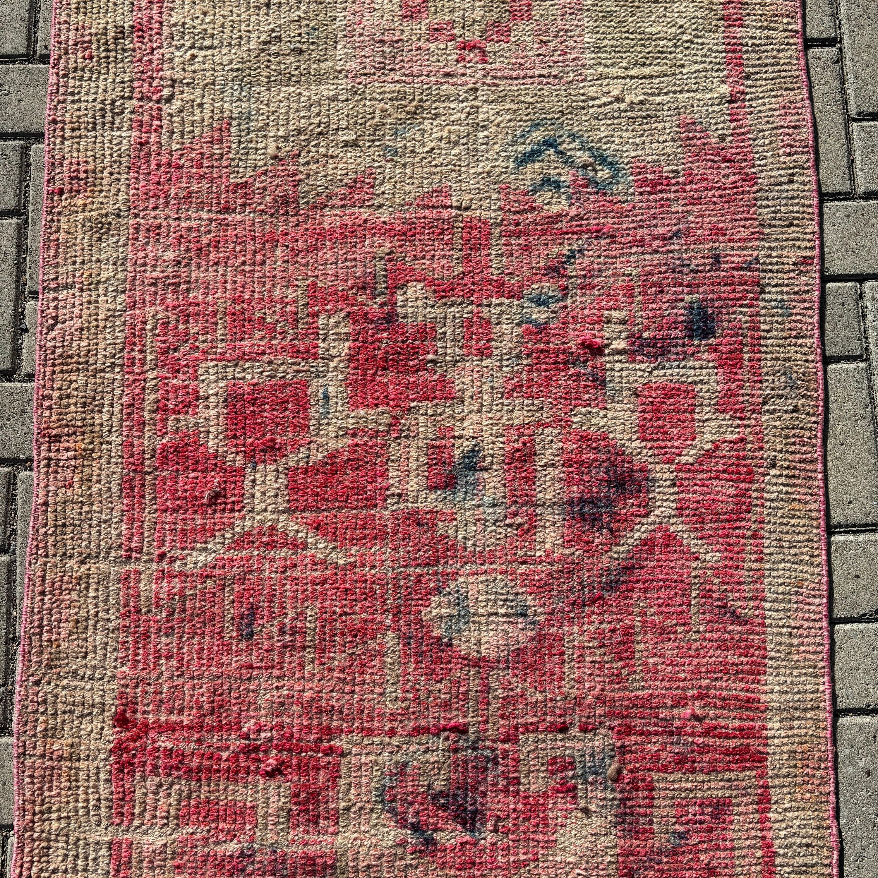 Kitchen Rug, Vintage Rug, Beni Ourain Runner Rugs, Pink Handwoven Rug, Boho Rug, Neutral Rugs, 3.1x9.9 ft Runner Rug, Turkish Rugs