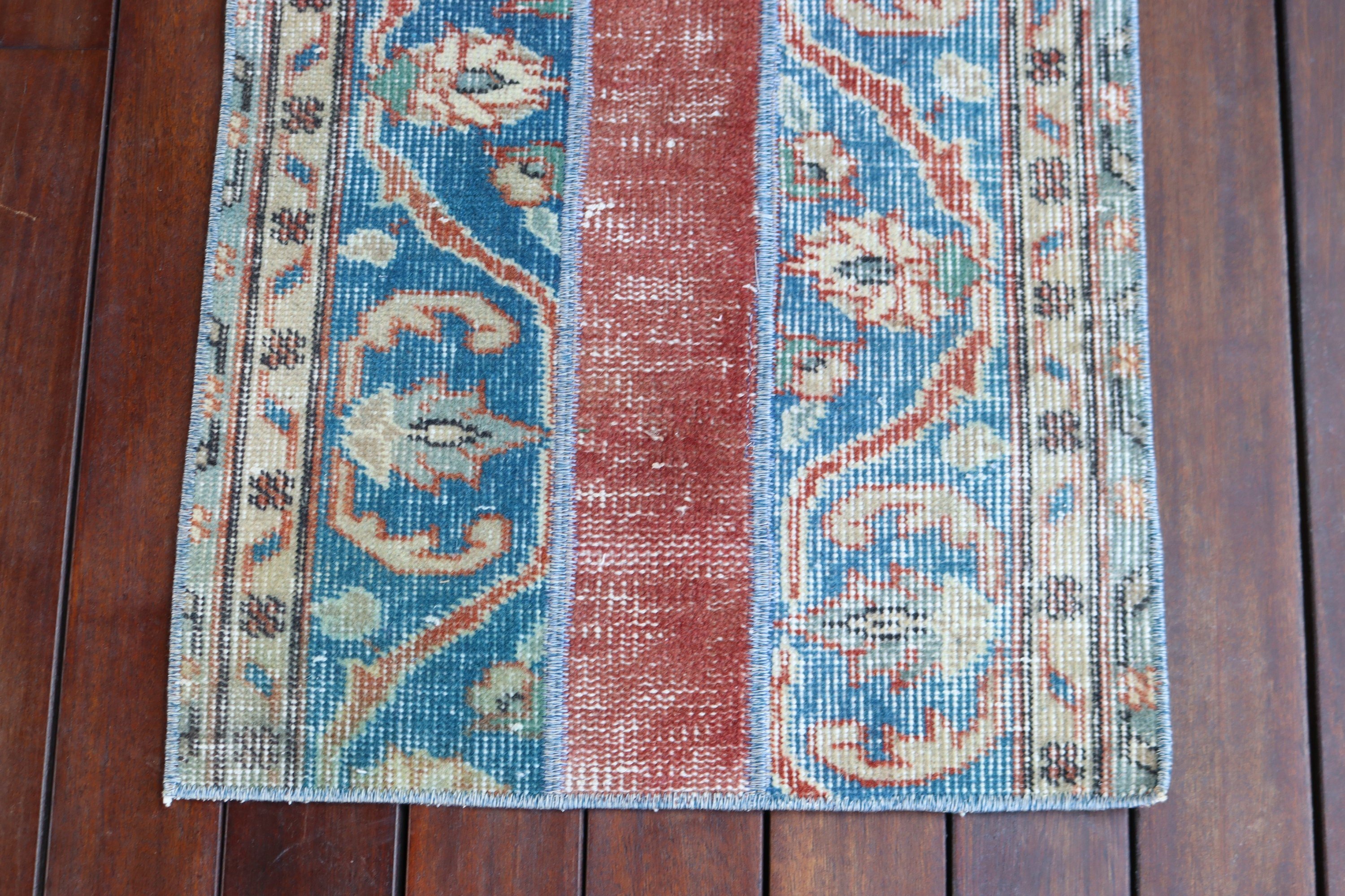 Turkish Rug, Vintage Rugs, Geometric Rugs, Blue Oriental Rugs, Kitchen Rugs, 1.7x3.8 ft Small Rug, Aesthetic Rugs, Bath Rug, Small Area Rug