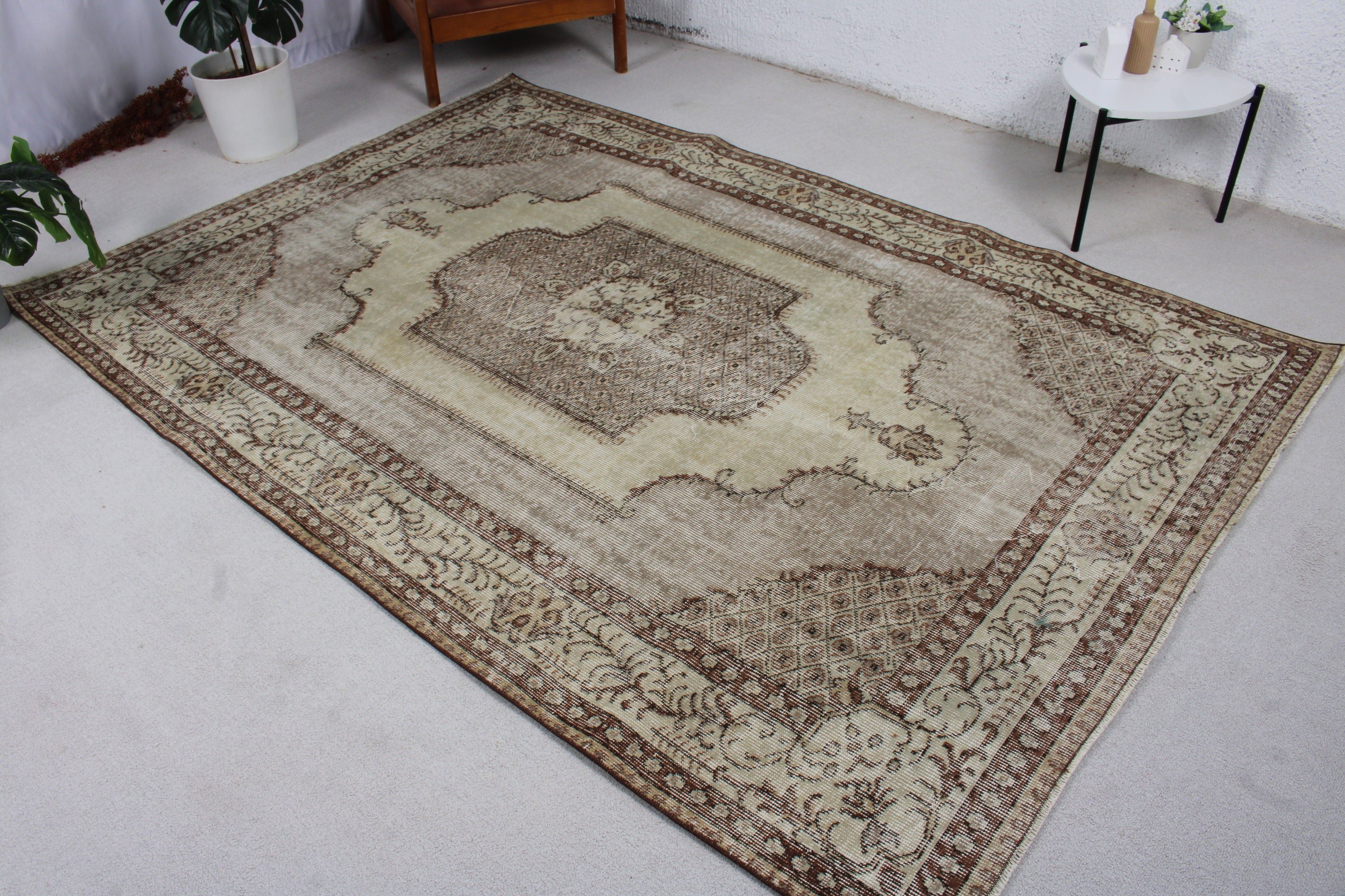 Yemek Odası Halıları, Bej Düz Dokuma Halı, Yer Halısı, 5,7x8,3 ft Büyük Halılar, Vintage Halılar, Yatak Odası Halıları, Türk Halıları, Düz Dokuma Halılar