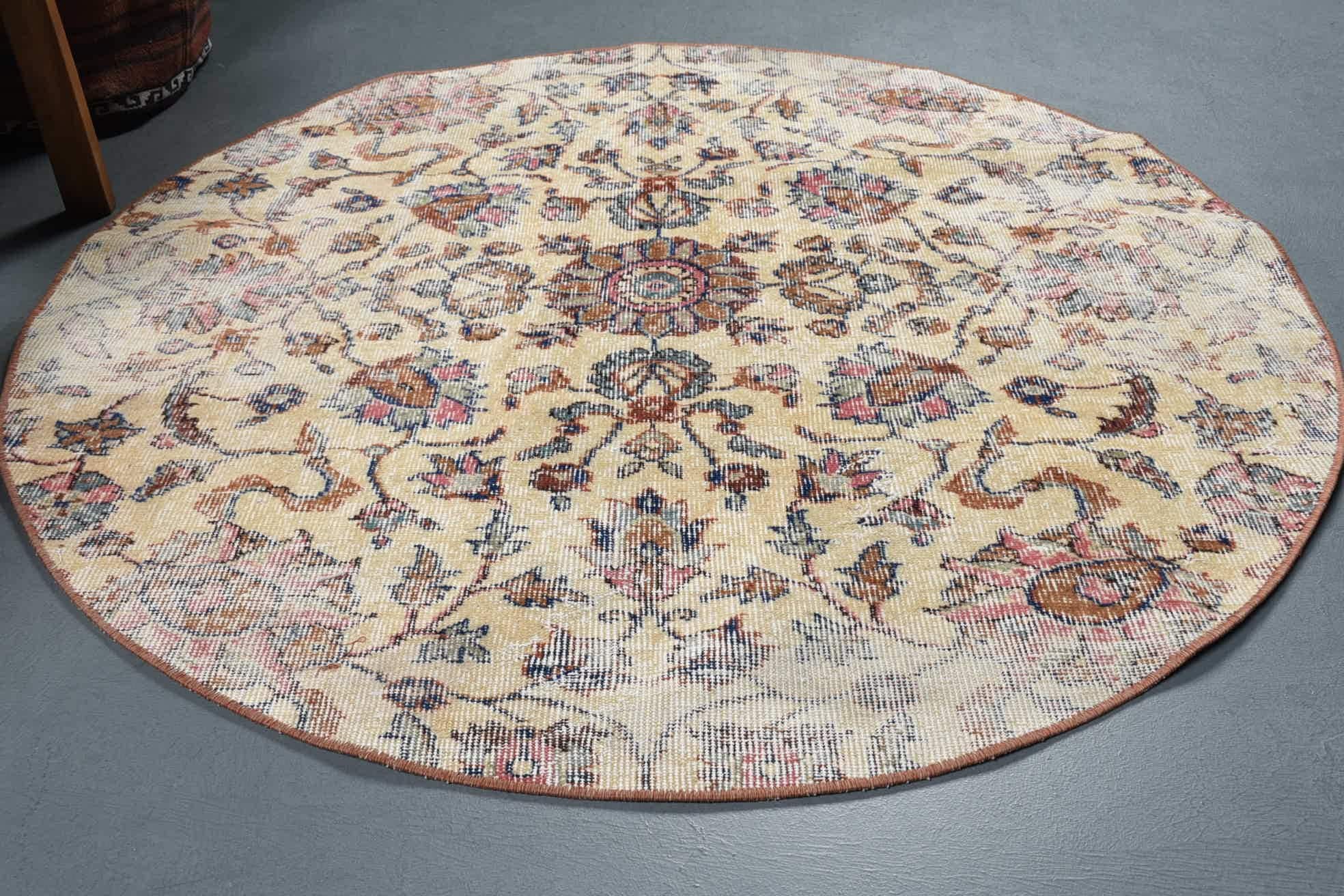 Kitchen Rugs, Floor Rugs, Oushak Rug, 4.2x4.3 ft Accent Rug, Vintage Rug, Entryway Rug Rugs, Turkish Rug, Rugs for Kitchen, Nursery Rugs