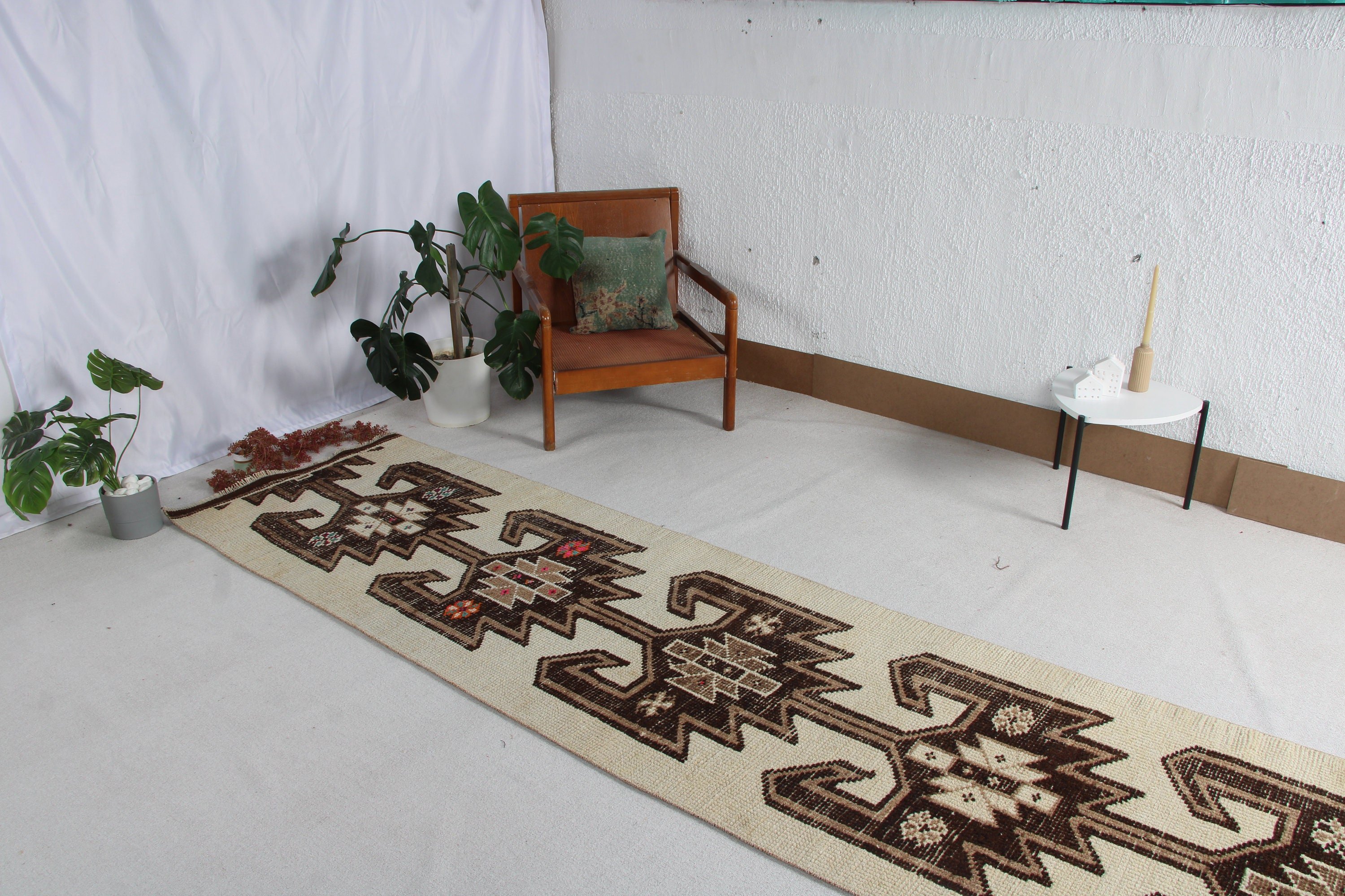 Beni Ourain Koşucu Halısı, Türk Halıları, Koridor Halısı, 3x11.5 ft Koşucu Halısı, Vintage Halı, El Dokuma Halılar, Kahverengi Lüks Halılar, Yatak Odası Halıları