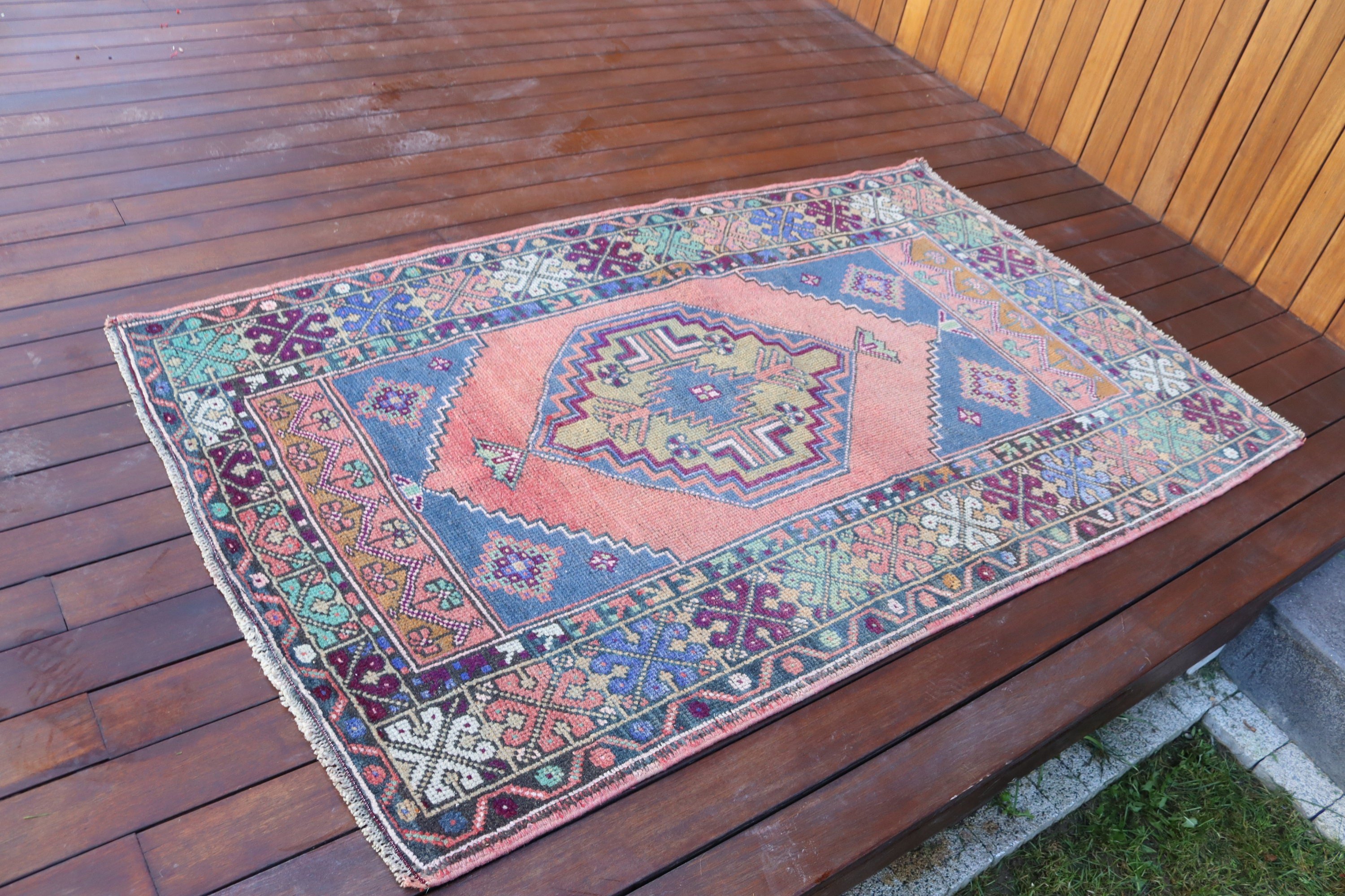 3.4x5.7 ft Accent Halı, Vintage Accent Halılar, Kırmızı Oushak Halı, Türk Halısı, Modern Halılar, Dekoratif Halılar, Vintage Halı, Geometrik Halı