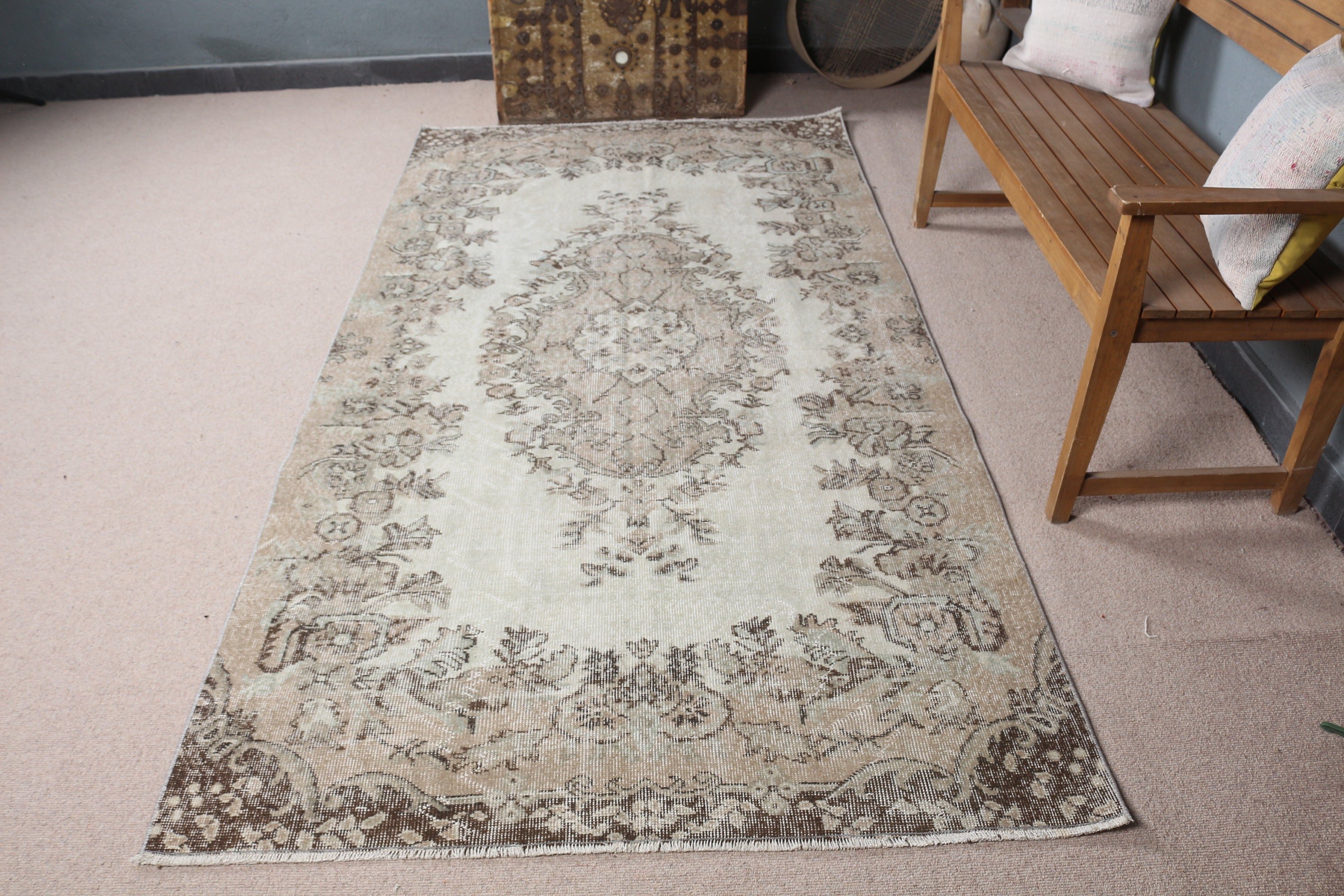 Floor Rug, Kitchen Rug, Vintage Rug, Boho Area Rug Rugs, Beige  4.5x8.6 ft Area Rug, Antique Rug, Turkish Rug, Rugs for Indoor