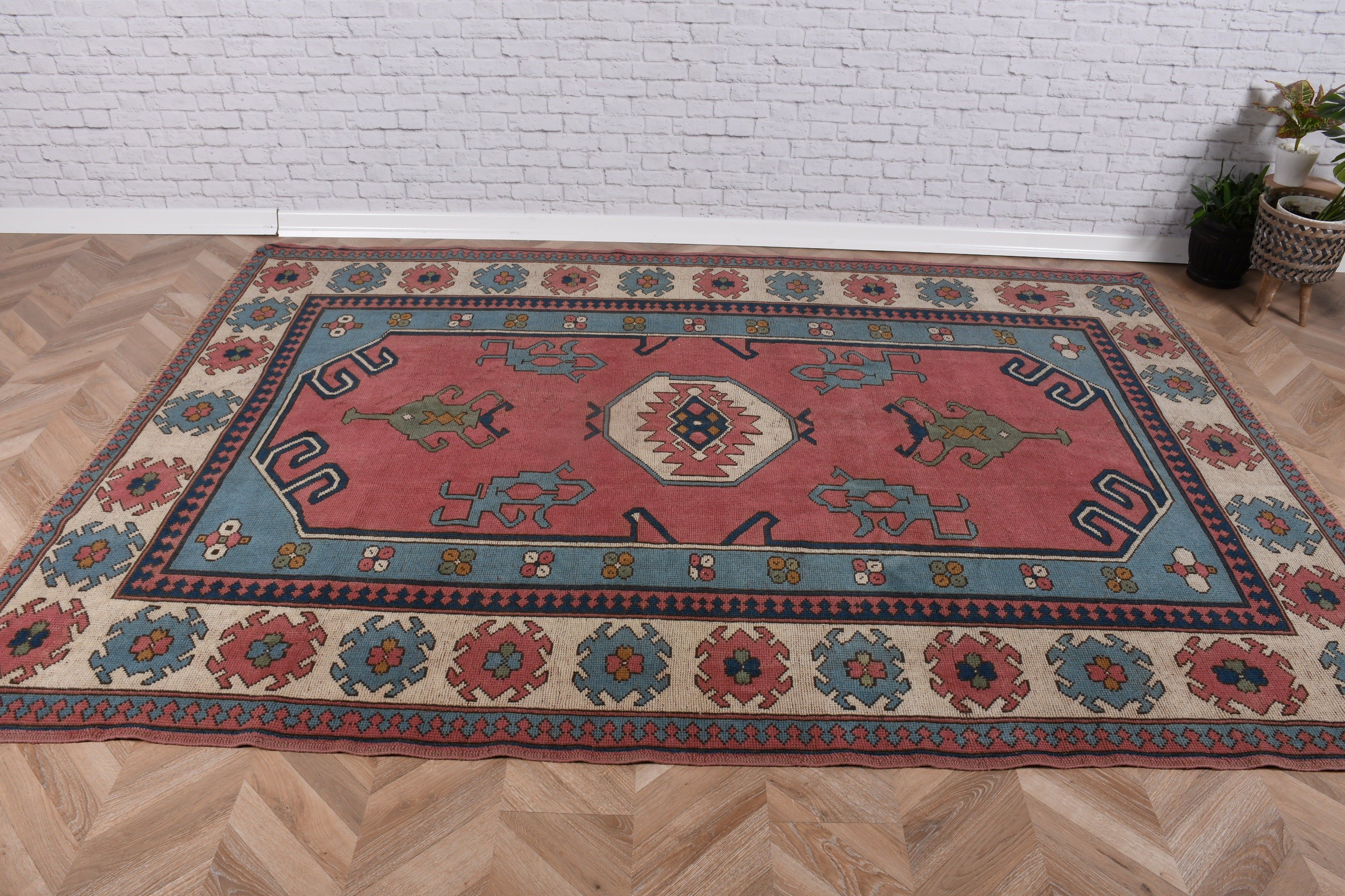 Kırmızı Anadolu Halıları, Fas Halıları, Türk Halısı, 6x8.4 ft Büyük Halı, Büyük Oushak Halısı, Vintage Halılar, Büyük Boho Halısı