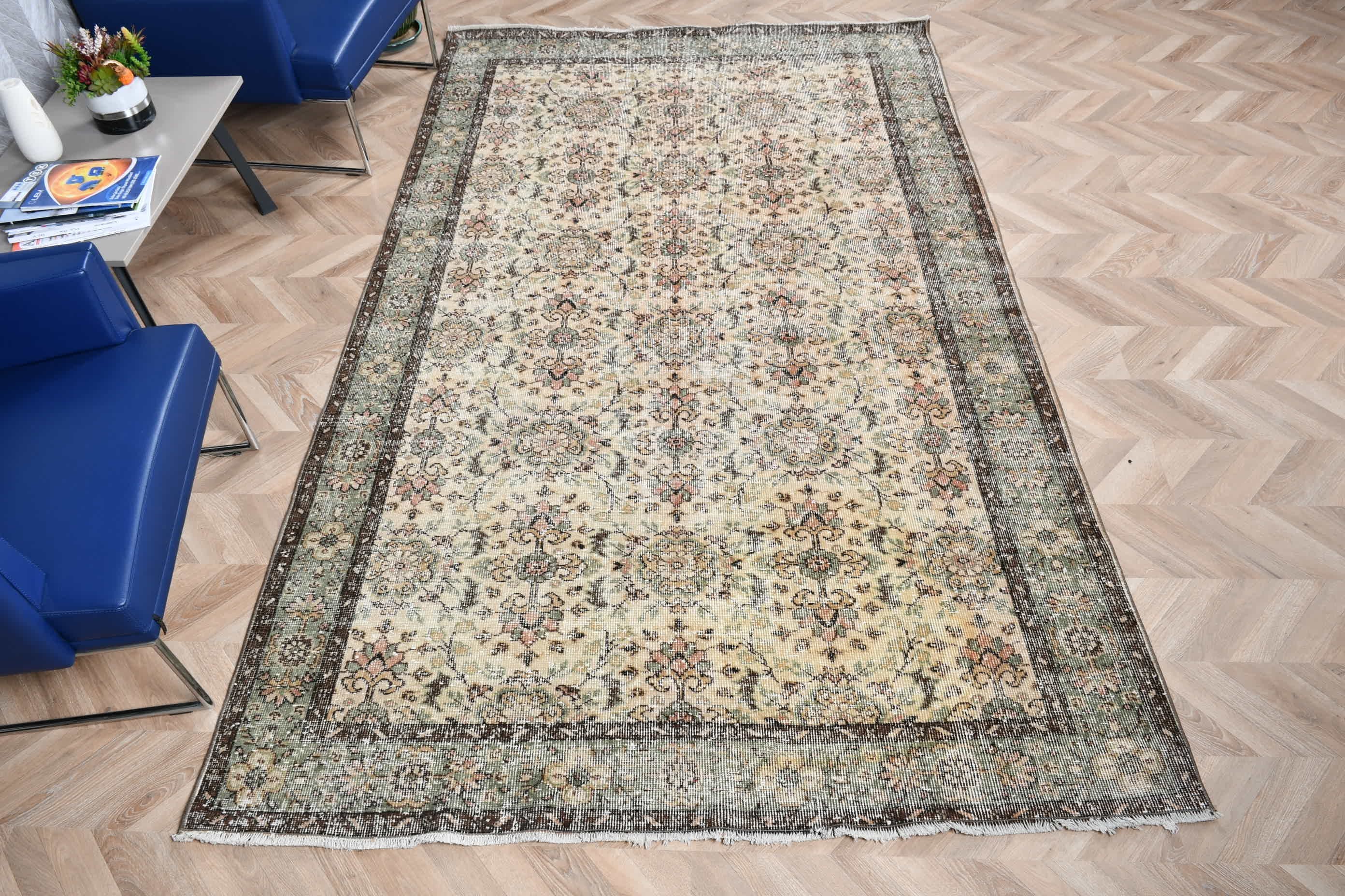 Ev Dekor Halısı, Yemek Odası Halısı, Türk Halısı, Yatak Odası Halısı, Bej Antika Halı, Vintage Halı, 5.6x9.5 ft Büyük Halı, Ofis Halısı