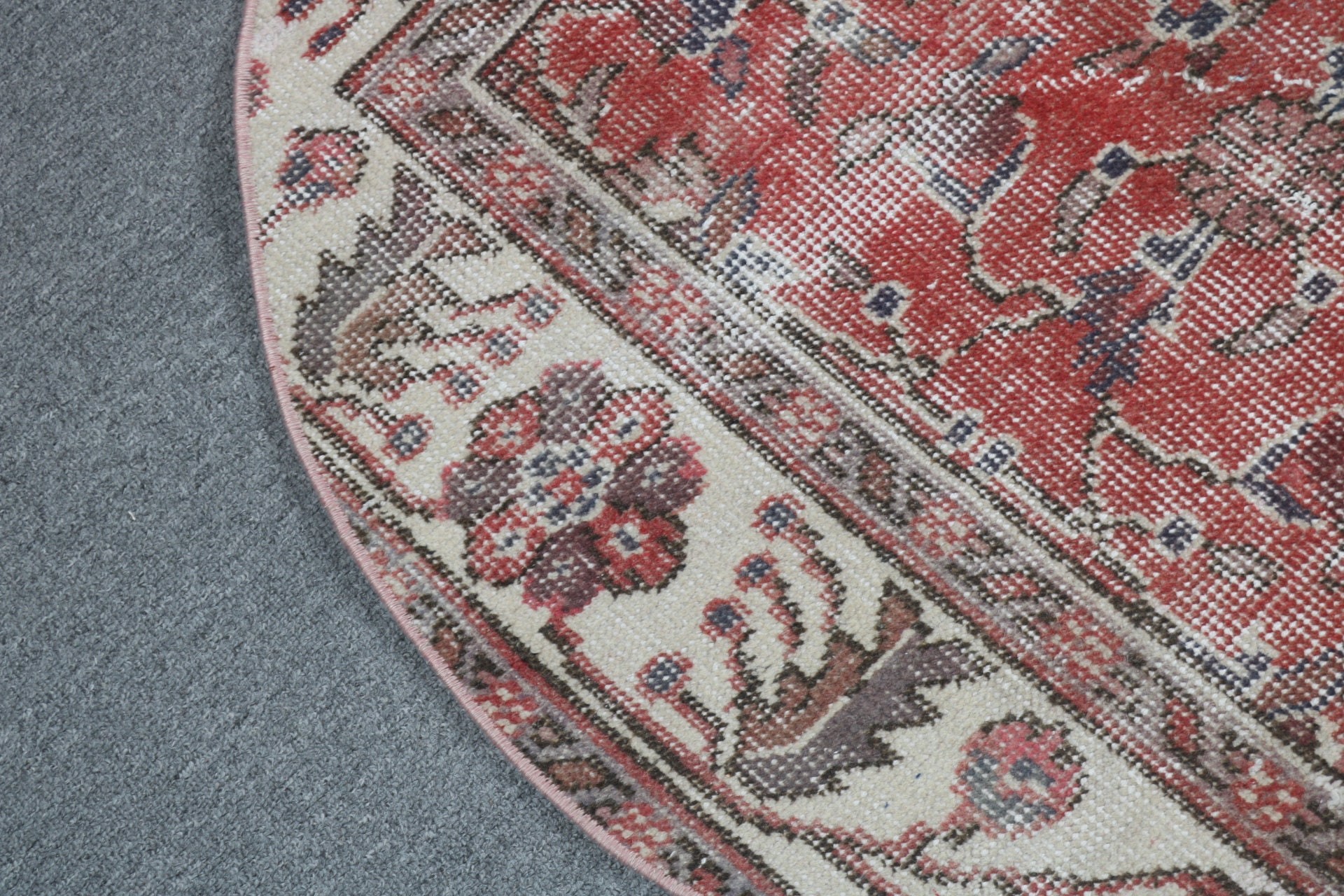 3.1x3.1 ft Küçük Halılar, Türk Halısı, Vintage Halılar, Yatak Odası Halıları, Boho Halı, Geometrik Halılar, Küçük Alan Halısı, Kırmızı Geometrik Halılar