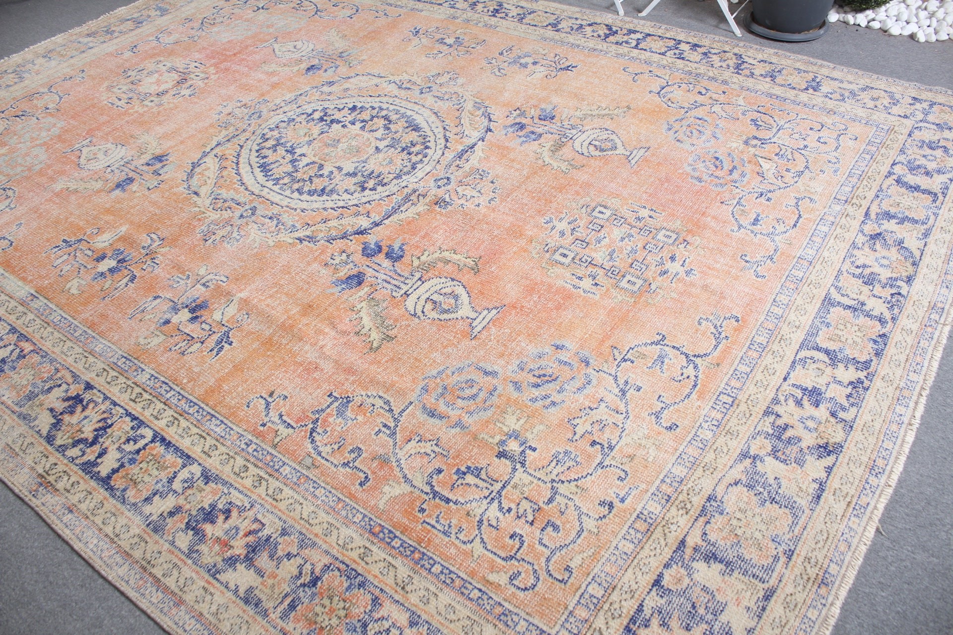 Wool Rug, Vintage Rug, Floor Rug, Orange Kitchen Rug, Salon Rug, 8.9x12.9 ft Oversize Rug, Dining Room Rug, Turkish Rug, Rugs for Salon