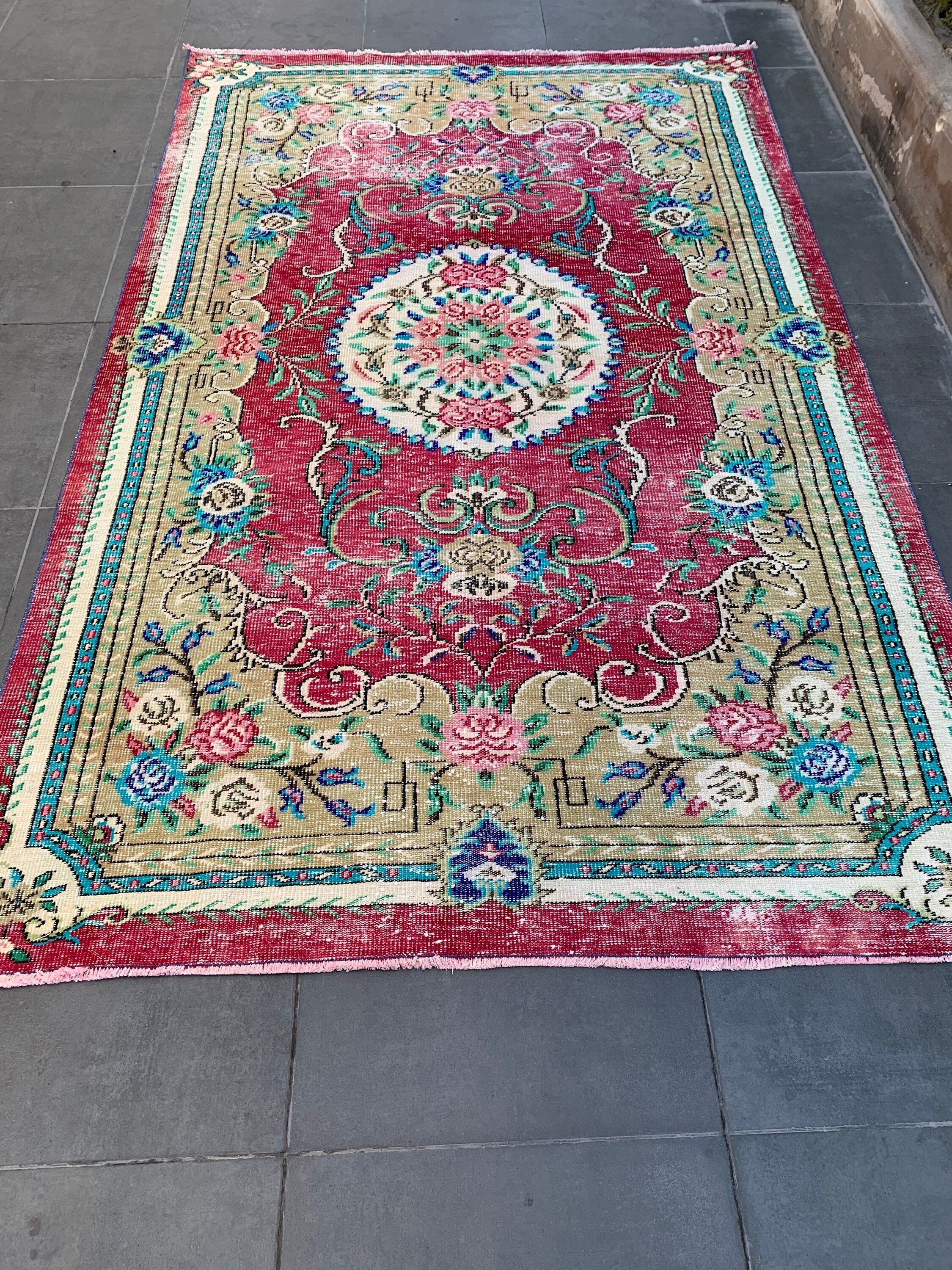 Salon Halısı, Yemek Odası Halıları, Kırmızı Yatak Odası Halısı, Ev Dekorasyonu Halısı, Türk Halısı, Yatak Odası Halıları, Vintage Halı, 5.8x9.7 ft Büyük Halı, Türkiye Halısı