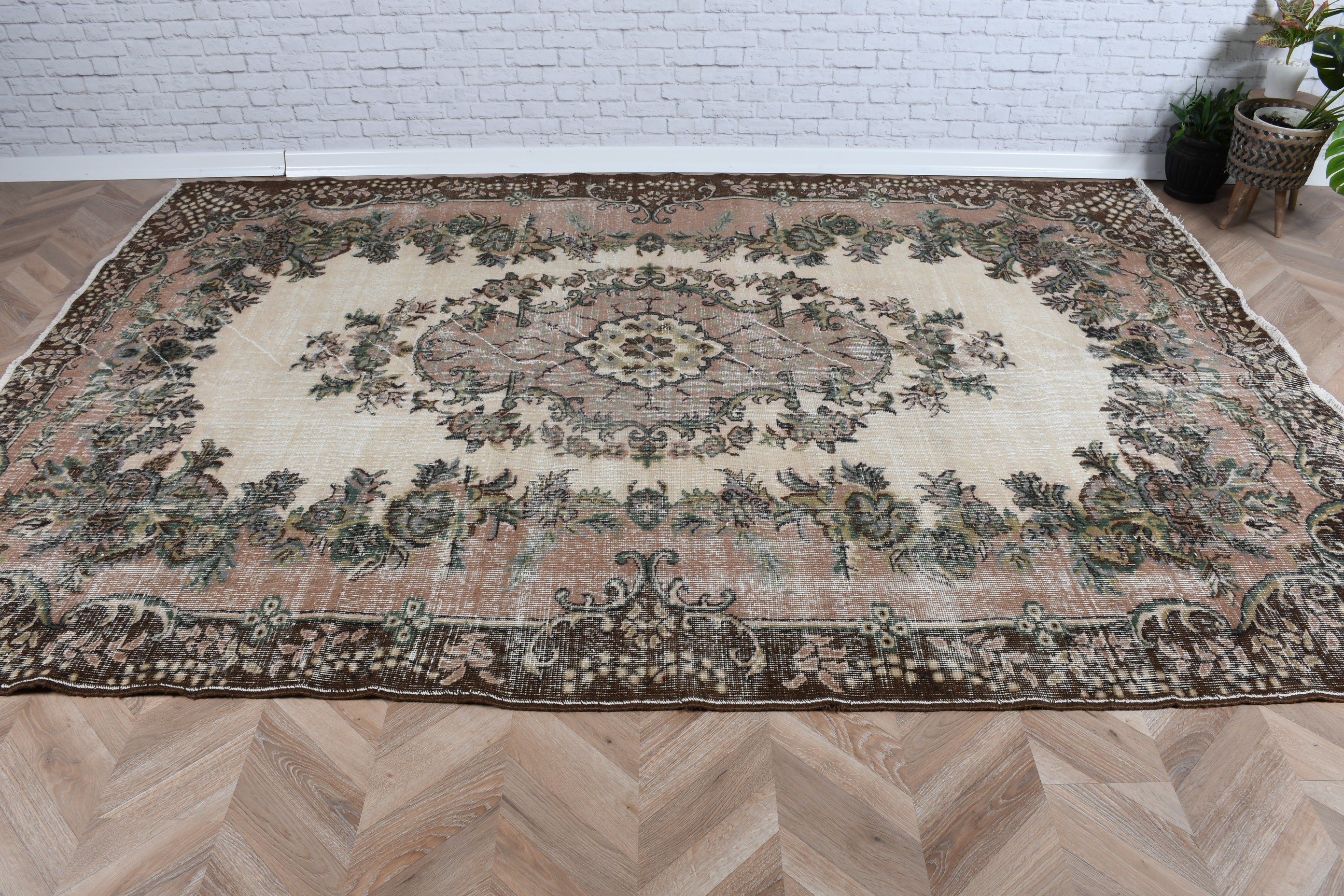 Living Room Rugs, Brown Flatweave Rugs, Turkish Rug, Large Vintage Rug, 6.6x9.6 ft Large Rugs, Modern Rugs, Luxury Rugs, Vintage Rugs