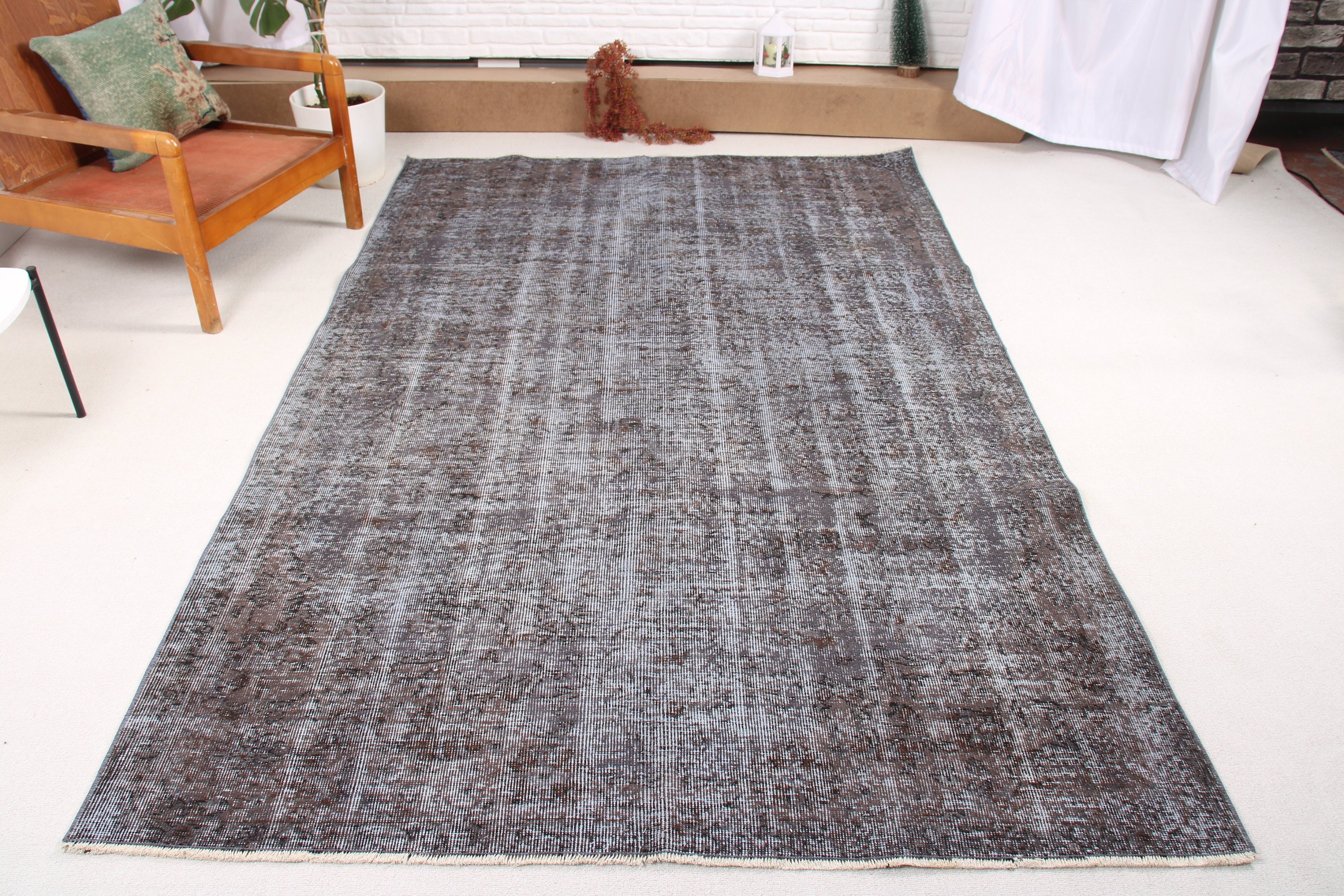 Türk Halıları, 5.4x8.4 ft Büyük Halı, Yün Halılar, Yatak Odası Halıları, Yer Halıları, Gri Yün Halı, Vintage Halı, Yatak Odası Halıları, Boho Halı, Salon Halısı