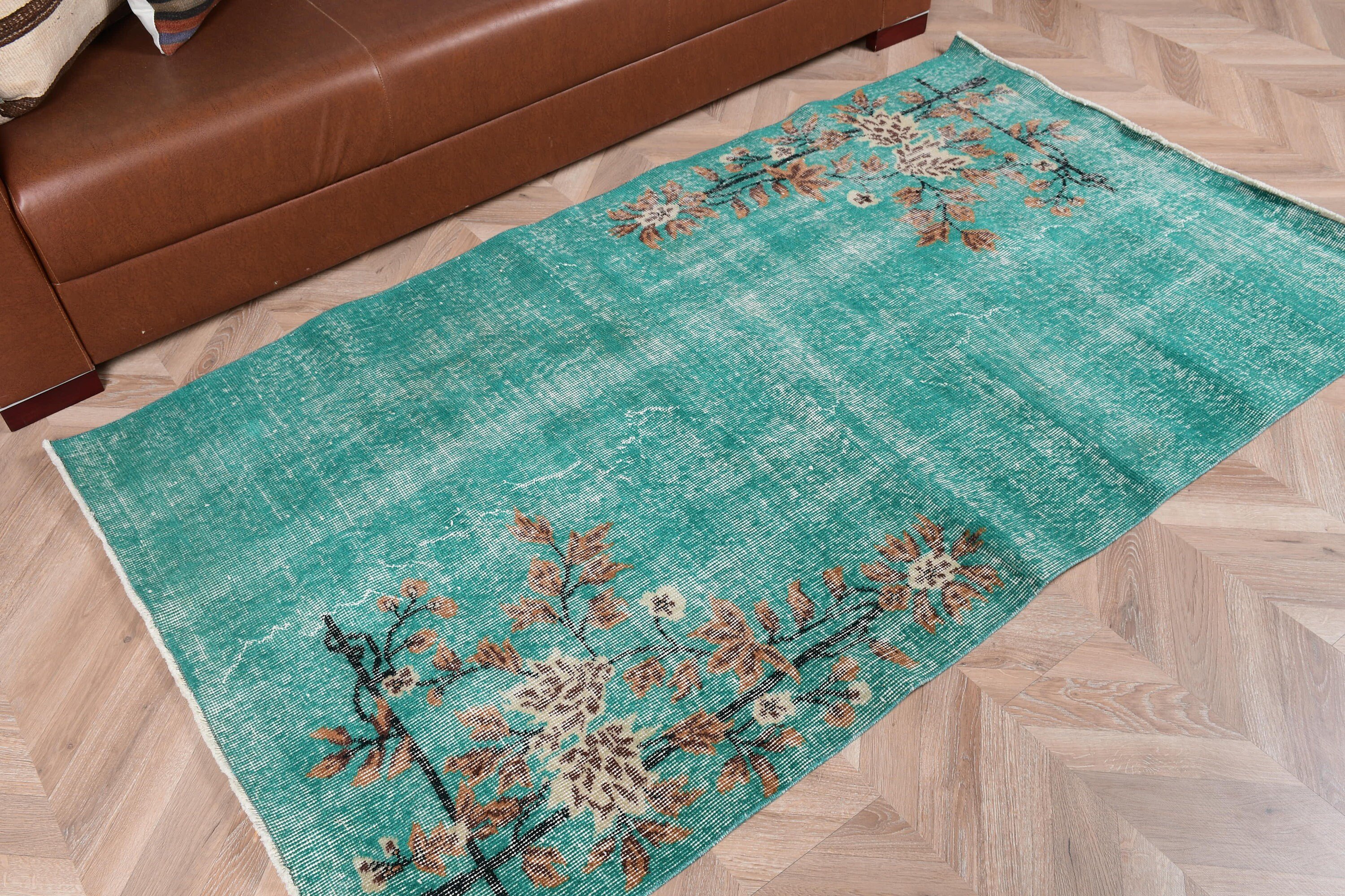 Antique Rug, 3.7x6.4 ft Accent Rug, Vintage Rug, Oushak Rugs, Nursery Rug, Turkish Rug, Rugs for Bedroom, Entry Rug, Green Bedroom Rug