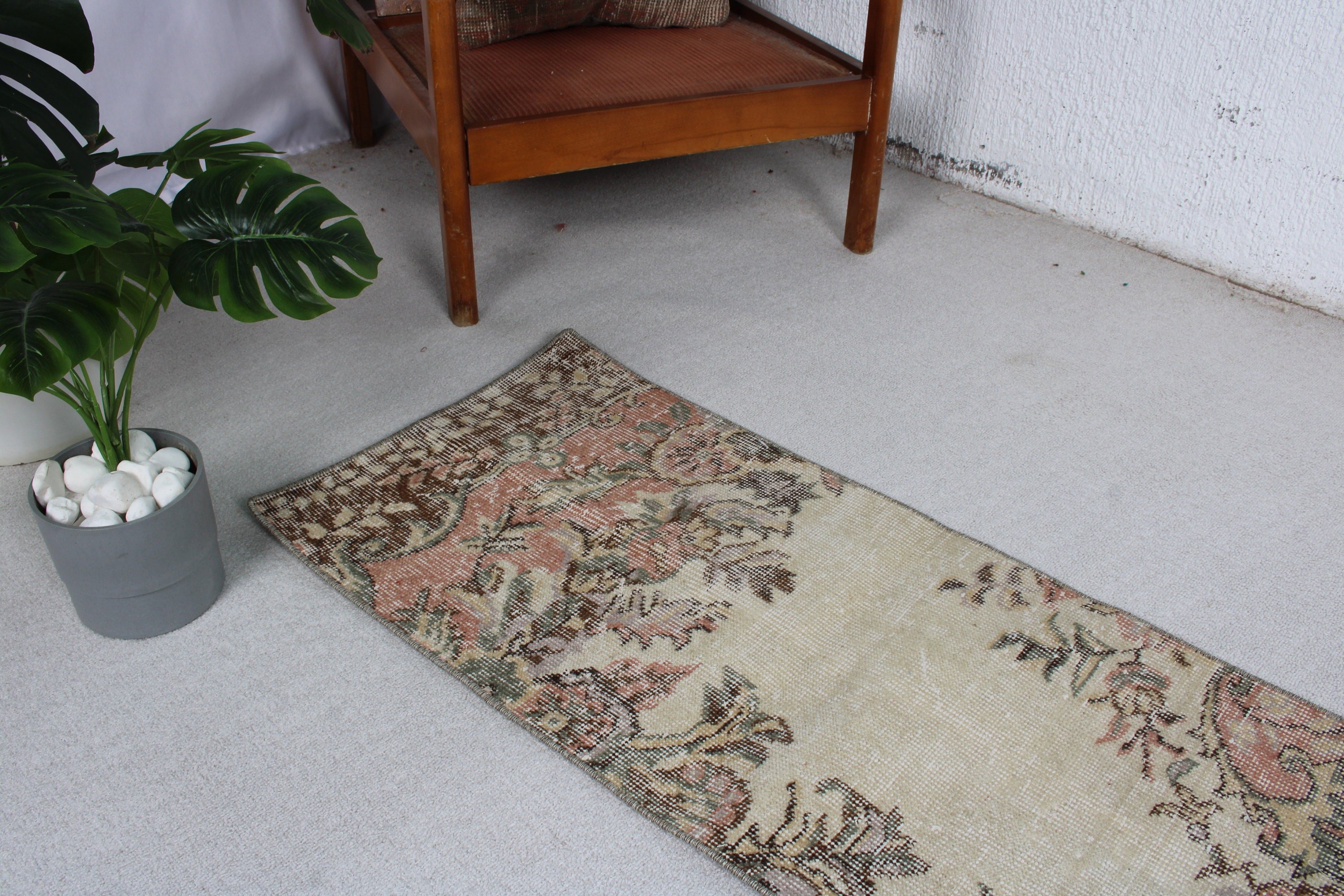 Kitchen Rug, Vintage Rugs, Rugs for Bath, Brown Antique Rugs, Bathroom Rug, Turkish Rugs, Handwoven Rug, Modern Rugs, 1.7x3.7 ft Small Rug