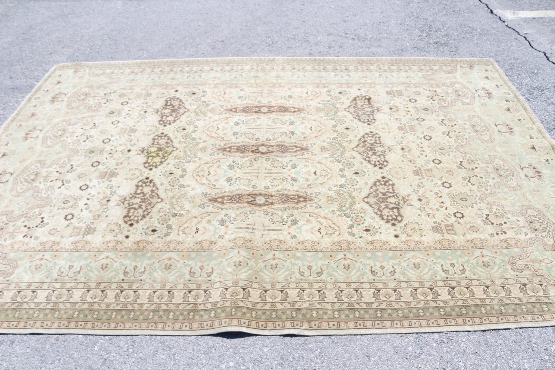 Dining Room Rugs, 6.7x9.4 ft Large Rugs, Turkish Rugs, Salon Rugs, Boho Rugs, Home Decor Rug, Green Antique Rugs, Vintage Rug, Bedroom Rugs