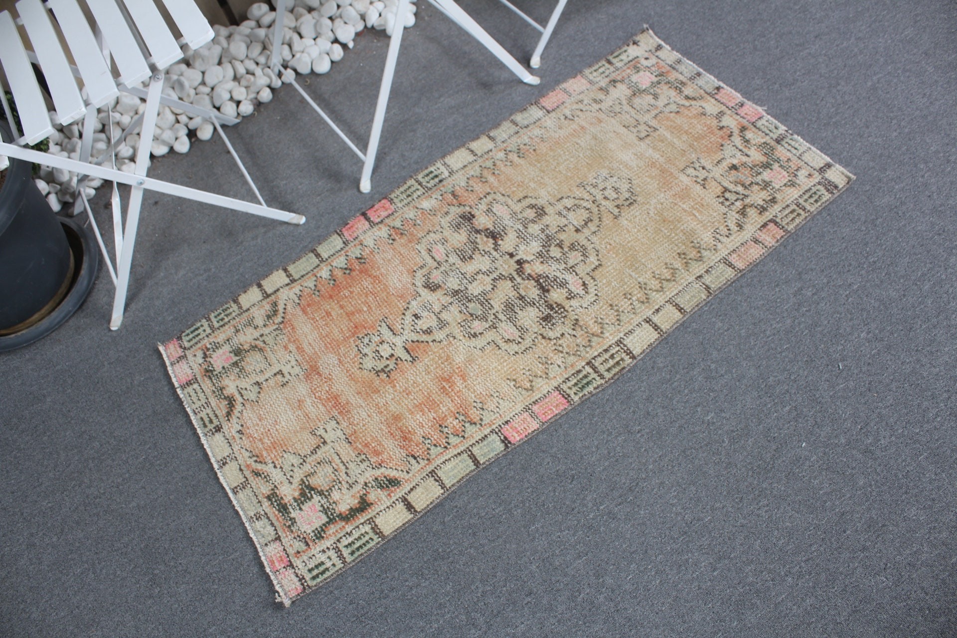 Distressed Rug, 2x4 ft Small Rugs, Bath Rug, Oriental Rugs, Vintage Rug, Wall Hanging Rugs, Turkish Rugs, Bedroom Rugs, Orange Oushak Rug