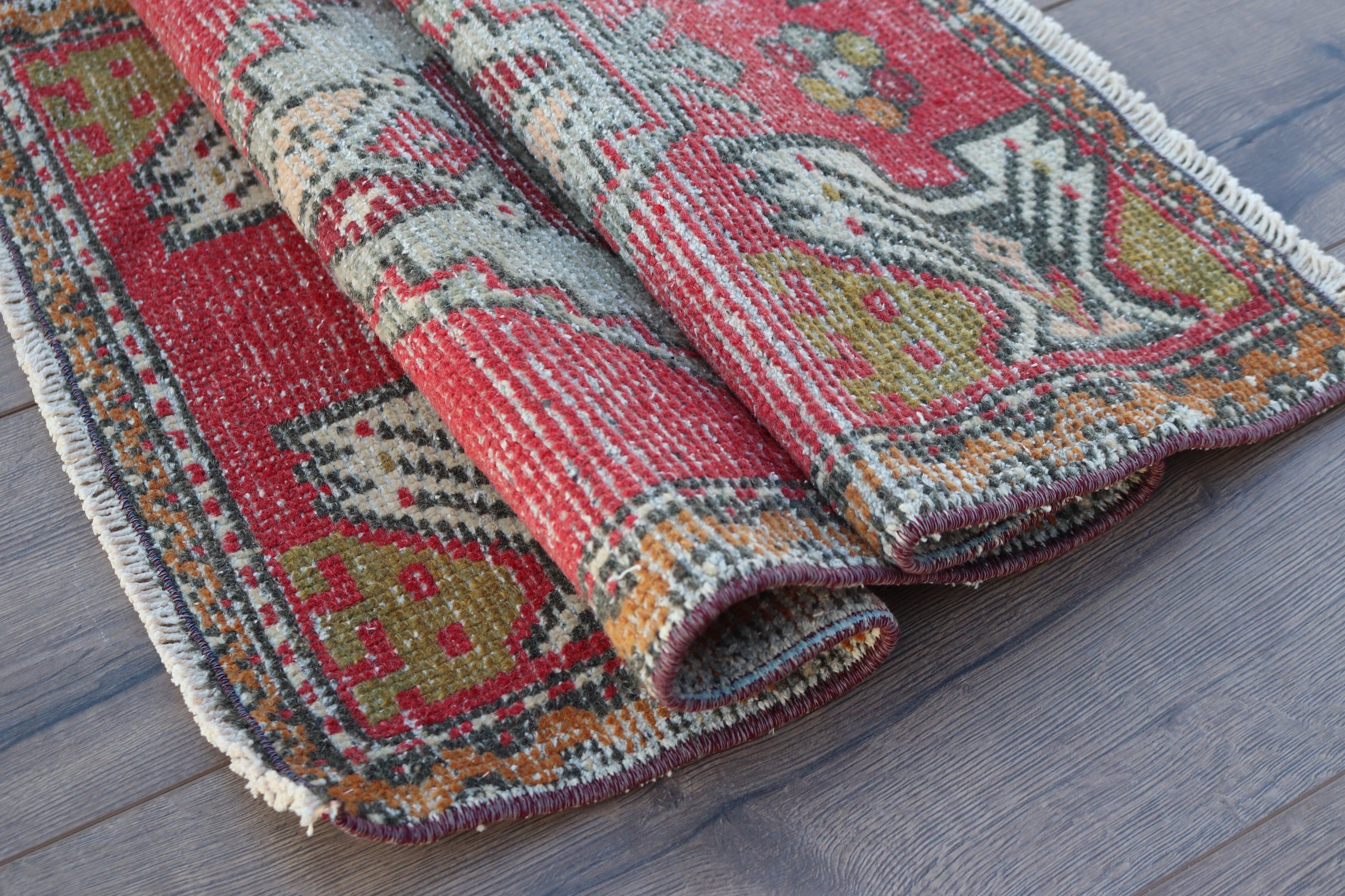 Turkish Rugs, Moroccan Rug, Cool Rug, Door Mat Rugs, Bath Rugs, Red Bedroom Rugs, 1.6x3.2 ft Small Rugs, Vintage Rugs, Rugs for Nursery