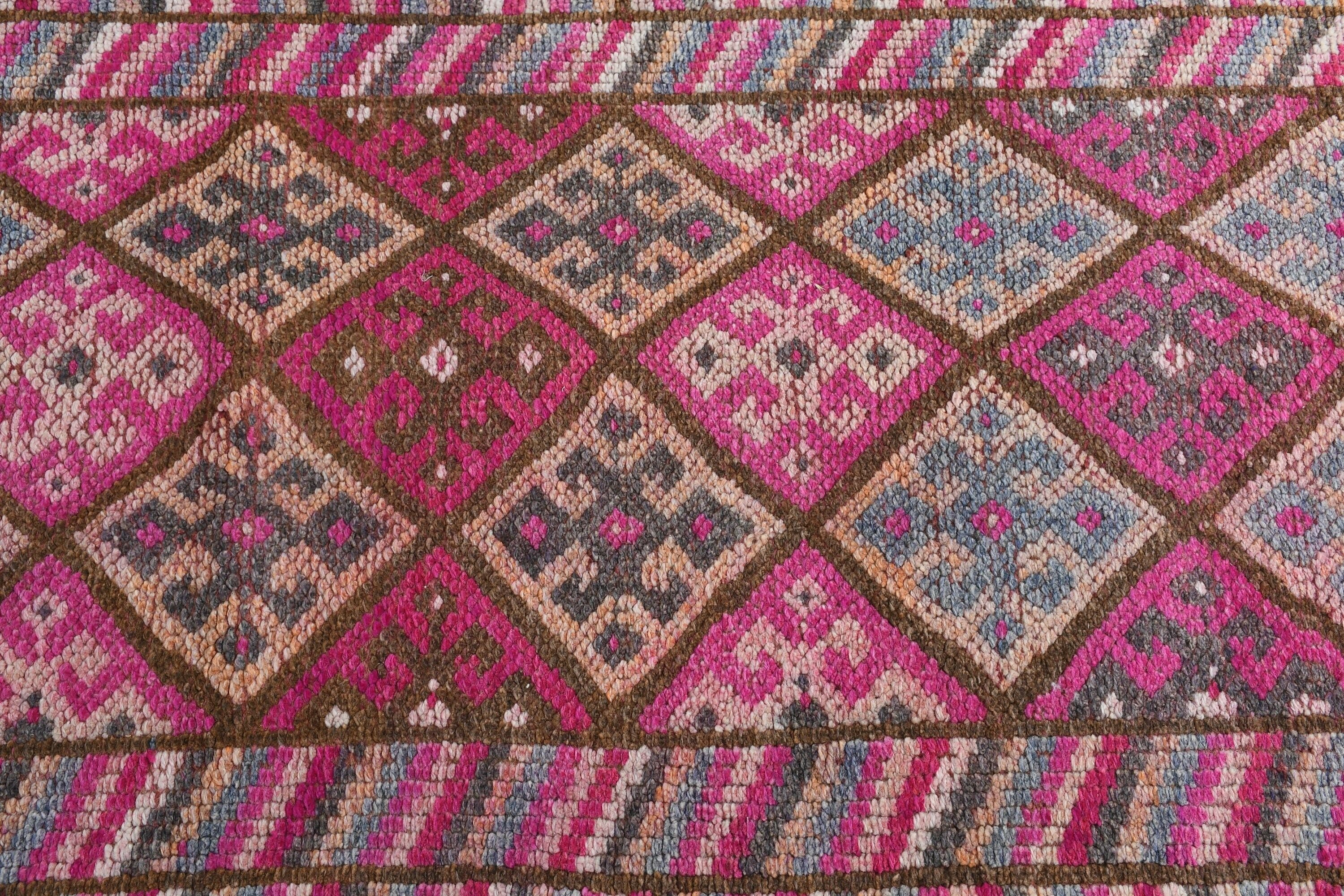 Vintage Rugs, 2.6x13 ft Runner Rugs, Pink Kitchen Rug, Corridor Rugs, Home Decor Rug, Antique Rug, Turkish Rug, Rugs for Corridor, Dorm Rug