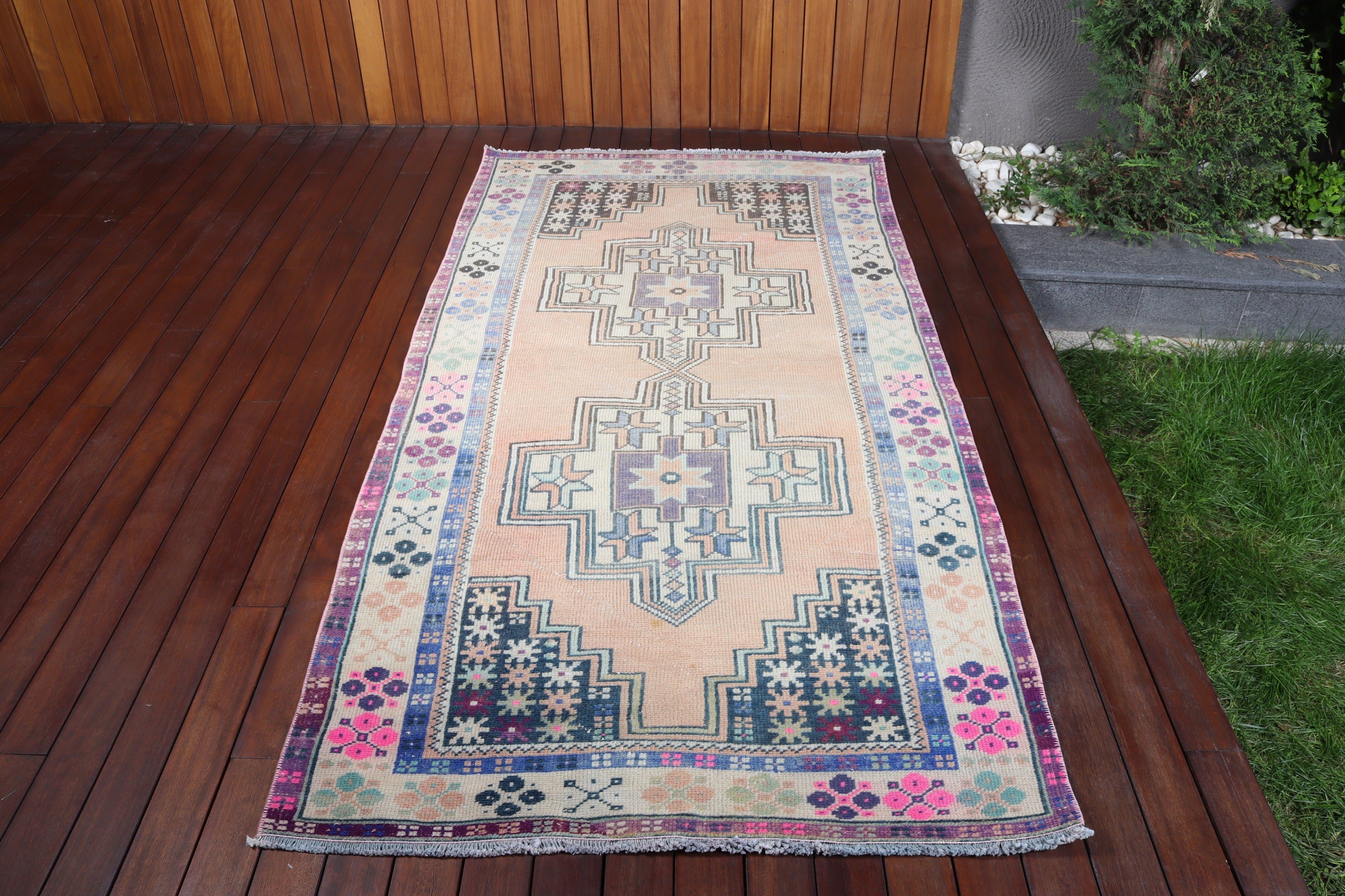 Yatak Odası Halısı, Vintage Halı, Oushak Halıları, Yemek Odası Halısı, Boho Alan Halısı Halıları, İç Mekan Halısı, Türk Halısı, 3,7x7,7 ft Alan Halısı, Turuncu Yün Halılar