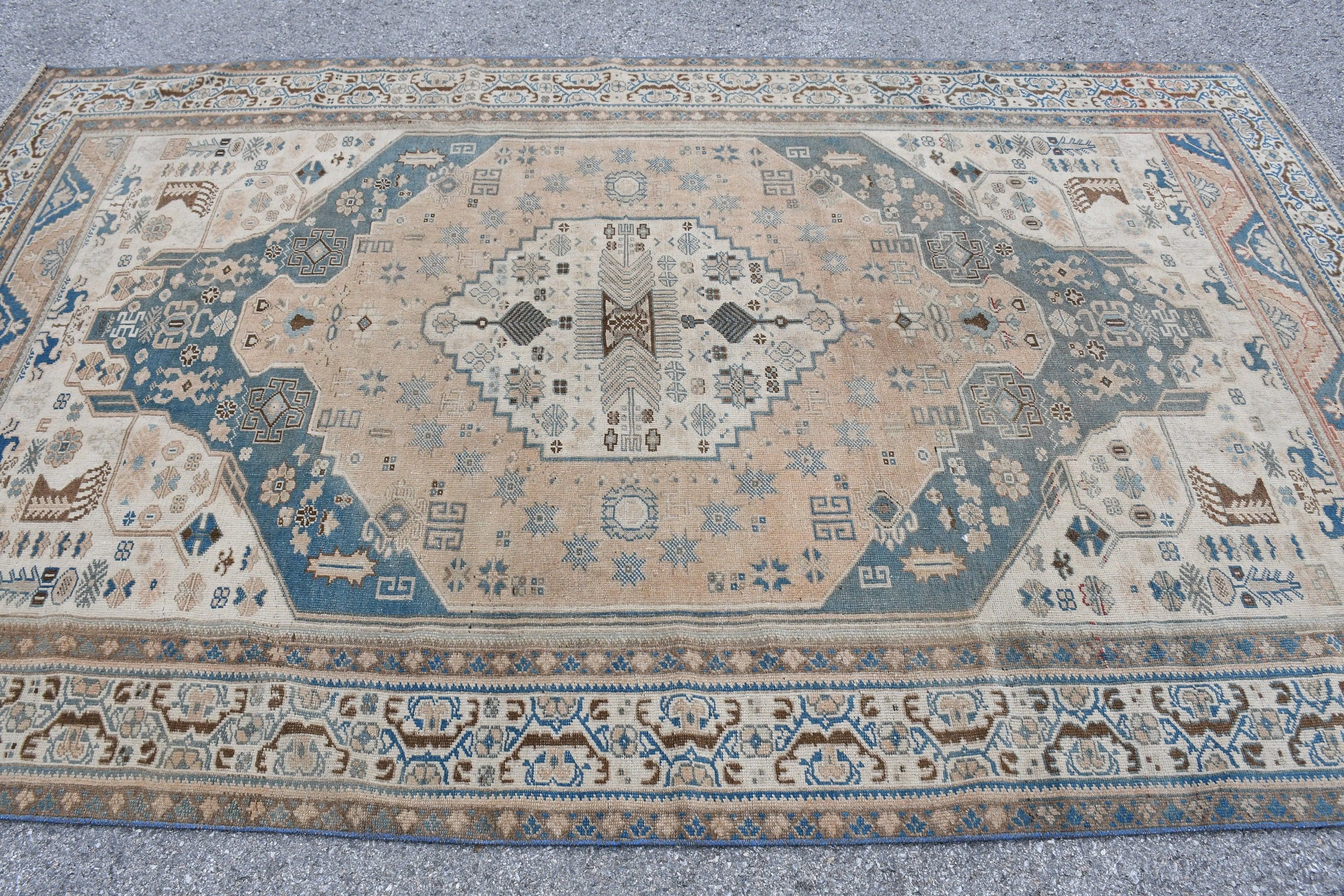 Hand Knotted Rug, Moroccan Rug, Beige Kitchen Rug, Bedroom Rugs, Anatolian Rug, Vintage Rugs, 6.1x9.9 ft Large Rugs, Turkish Rug, Salon Rug