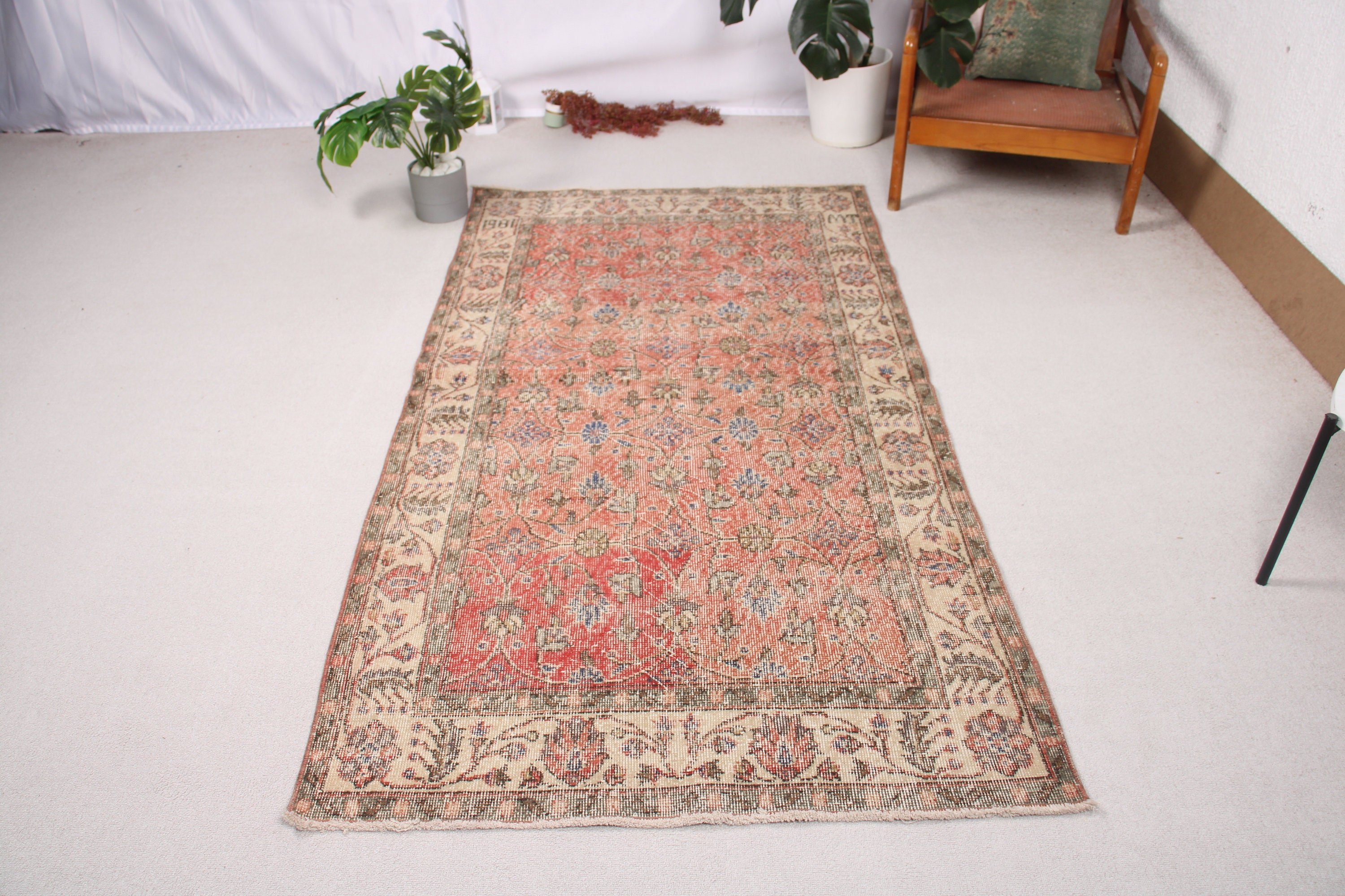 Türk Halıları, Boho Halısı, Vintage Halı, Yün Halısı, Kırmızı Yatak Odası Halıları, Oturma Odası Halıları, Oushak Bölgesi Halıları, 3.7x7 ft Alan Halıları, El Dokuma Halıları