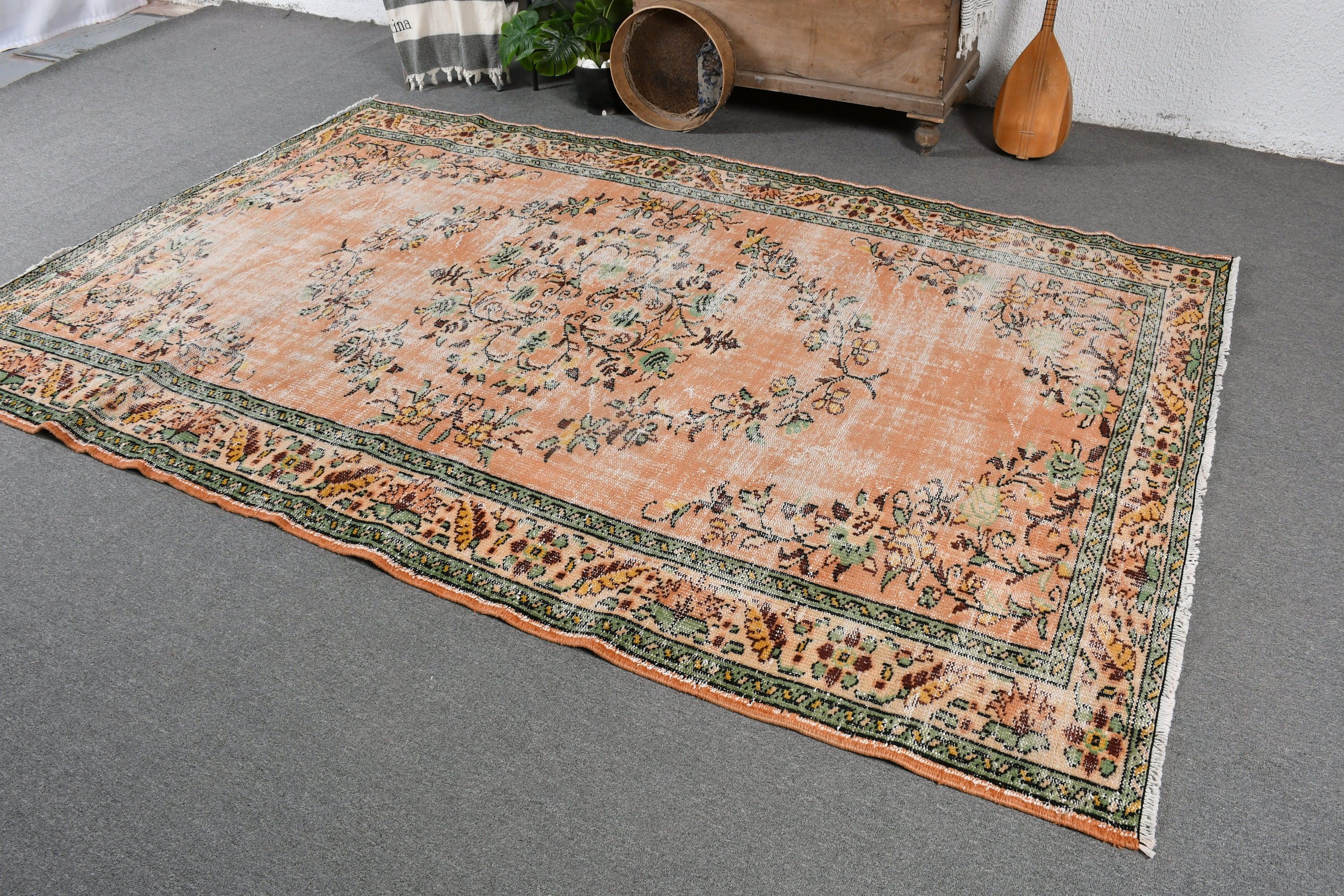 Dining Room Rug, Salon Rugs, Decorative Rug, Wool Rug, Vintage Rug, Cool Rug, Orange  5.8x9.2 ft Large Rugs, Turkish Rug