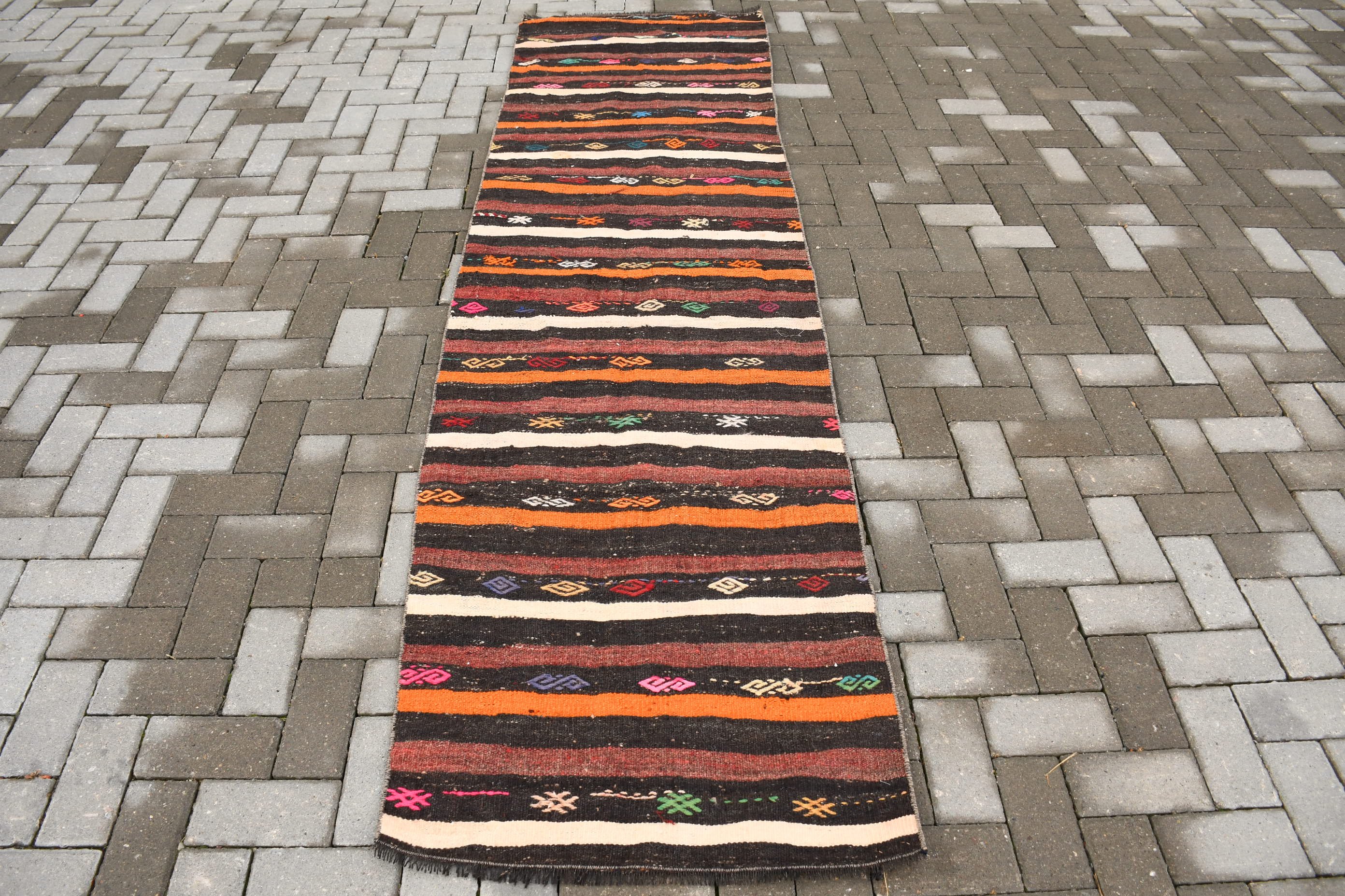 Koridor Halıları, Vintage Halılar, Eski Halı, Kilim, Türk Halıları, Kahverengi Oushak Halısı, Oushak Halısı, Koşucu Halıları, Havalı Halılar, 2,4x9,7 ft Runner Halıları