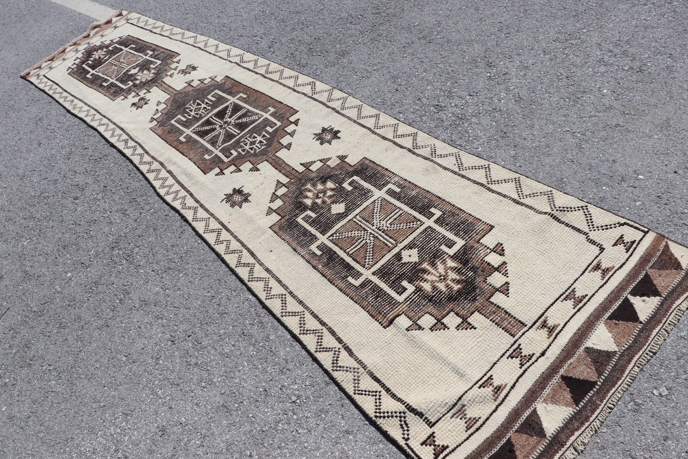 Oriental Rug, Turkish Rug, 2.8x12.9 ft Runner Rug, Vintage Rugs, Handmade Rugs, Antique Rugs, Corridor Rug, Beige Antique Rug, Hallway Rugs