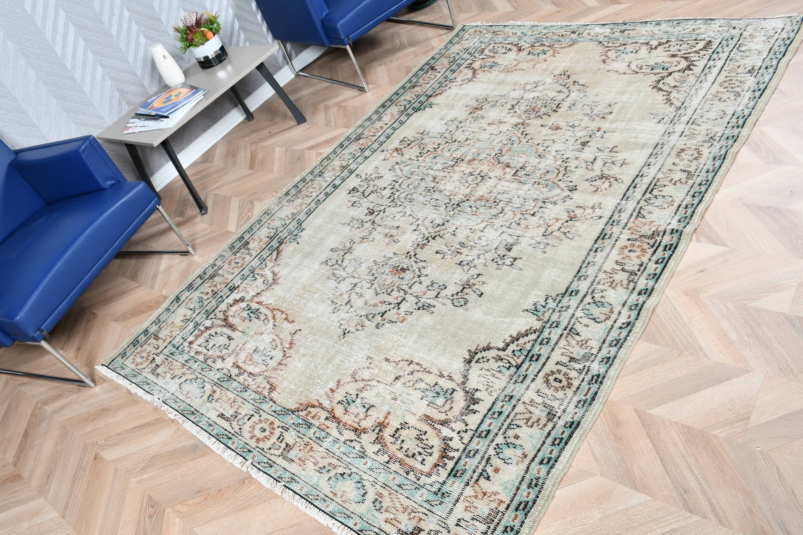 Vintage Halı, Salon Halıları, Türk Halısı, Eski Halı, Yer Halısı, Aztek Halısı, Yeşil 5.4x8 ft Büyük Halı, Yemek Odası Halıları, Oryantal Halı