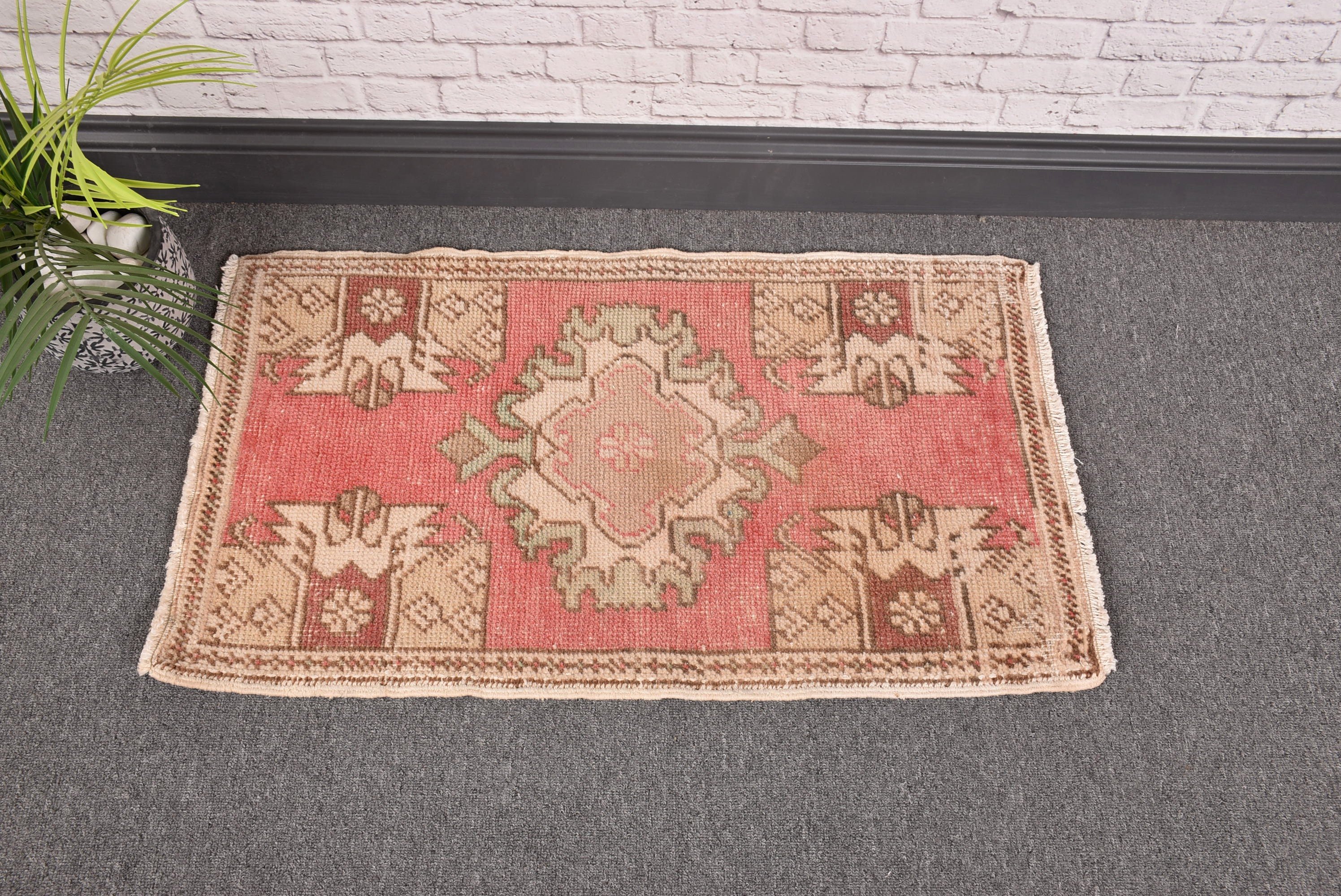 Vintage Rugs, Bathroom Rug, Ethnic Rug, Rugs for Car Mat, Kitchen Rug, Turkish Rug, 1.5x2.7 ft Small Rug, Red Geometric Rugs