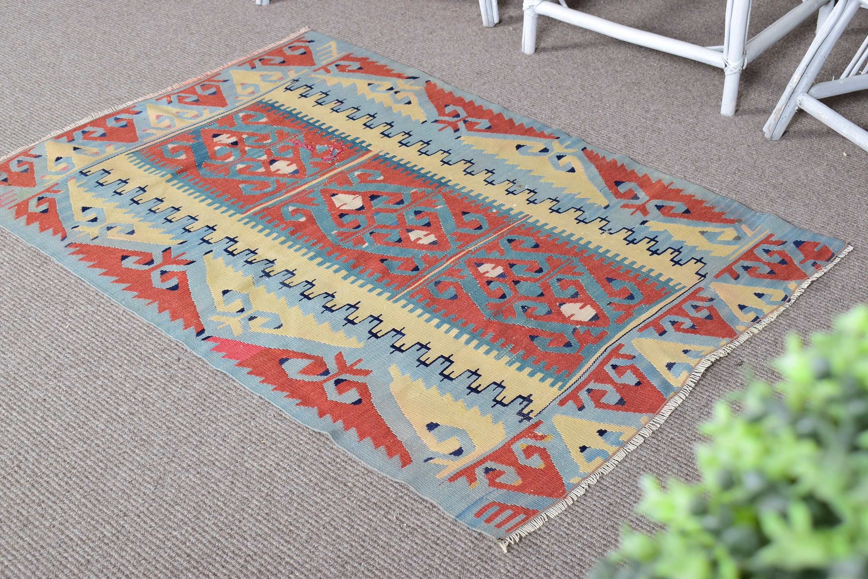 Kilim, Banyo Halısı, Turuncu Antika Halılar, 3x4,3 ft Küçük Halılar, Giriş Halısı, Yer Halısı, Türk Halısı, Ev Dekorasyonu Halıları, Antika Halı, Vintage Halı