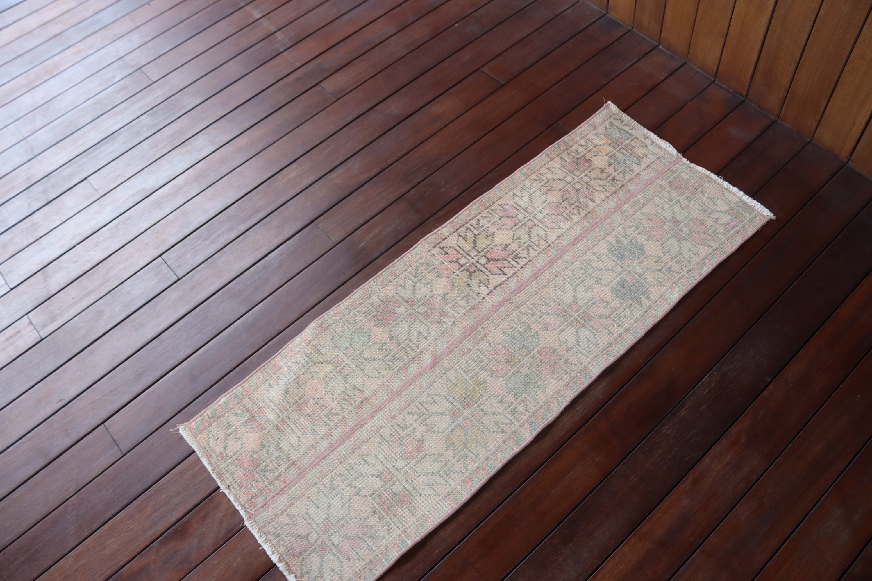 Küçük Alan Halısı, Bej Modern Halılar, Antika Halı, Vintage Halı, 1.5x3.8 ft Küçük Halılar, Türk Halıları, Duvara Asılı Halılar